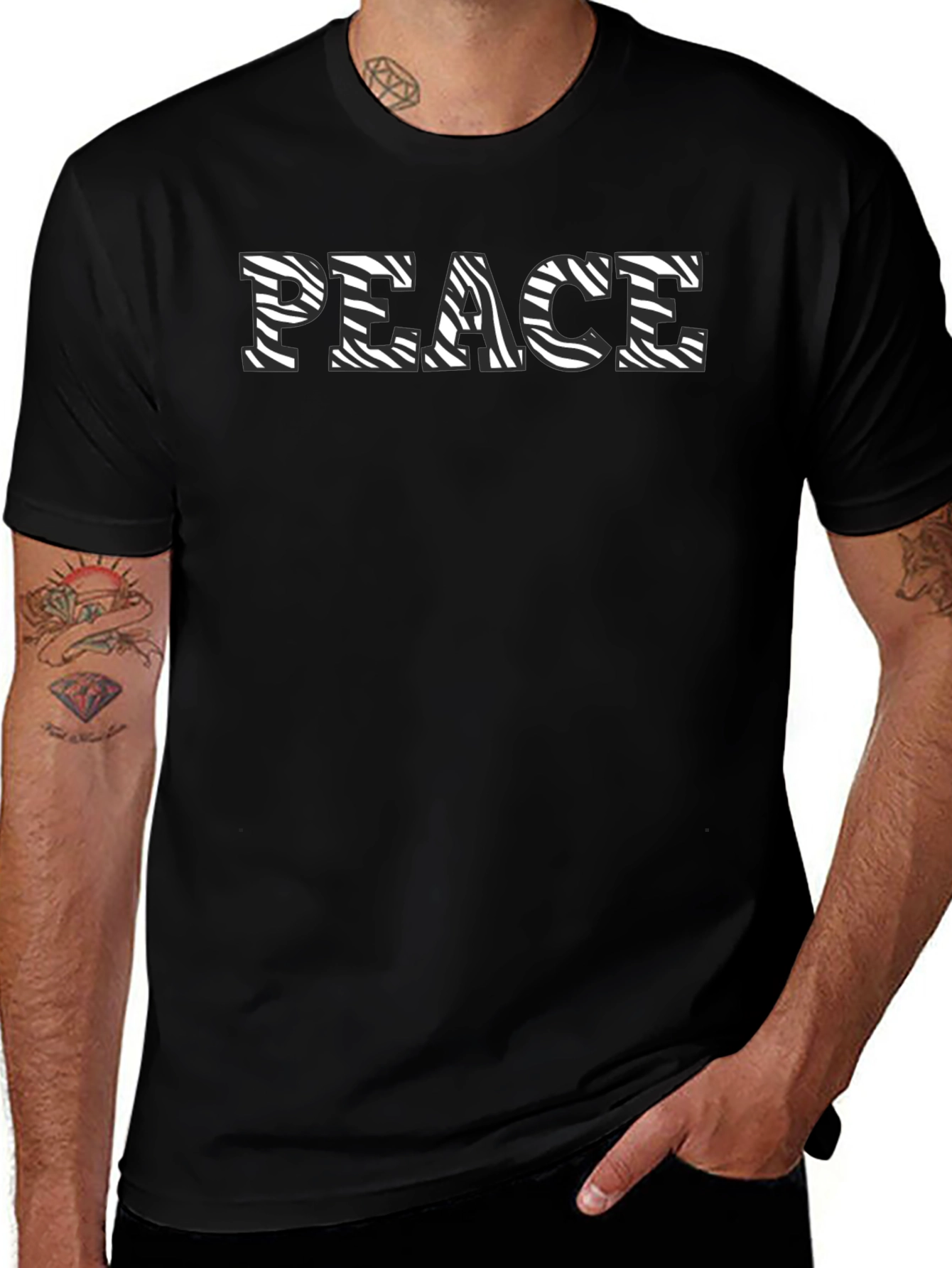 Zebra Print Peace Graphic T-Shirt