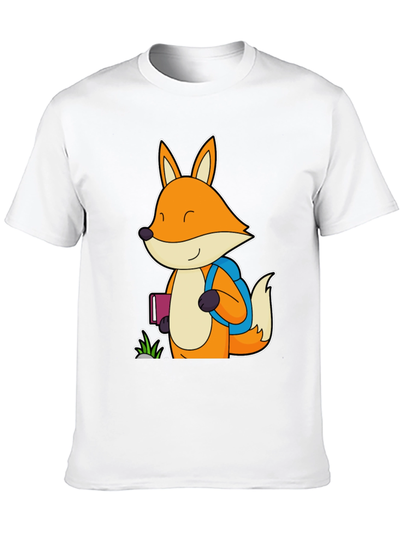 Fox with Backpack Black T-Shirt