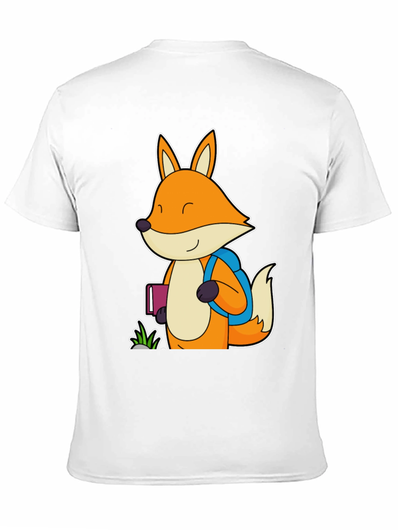 Fox with Backpack Black T-Shirt