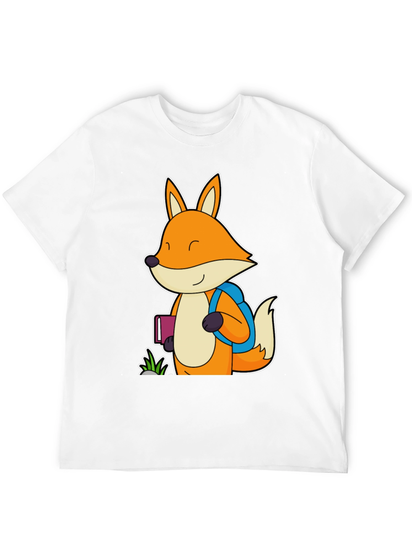 Fox with Backpack Black T-Shirt