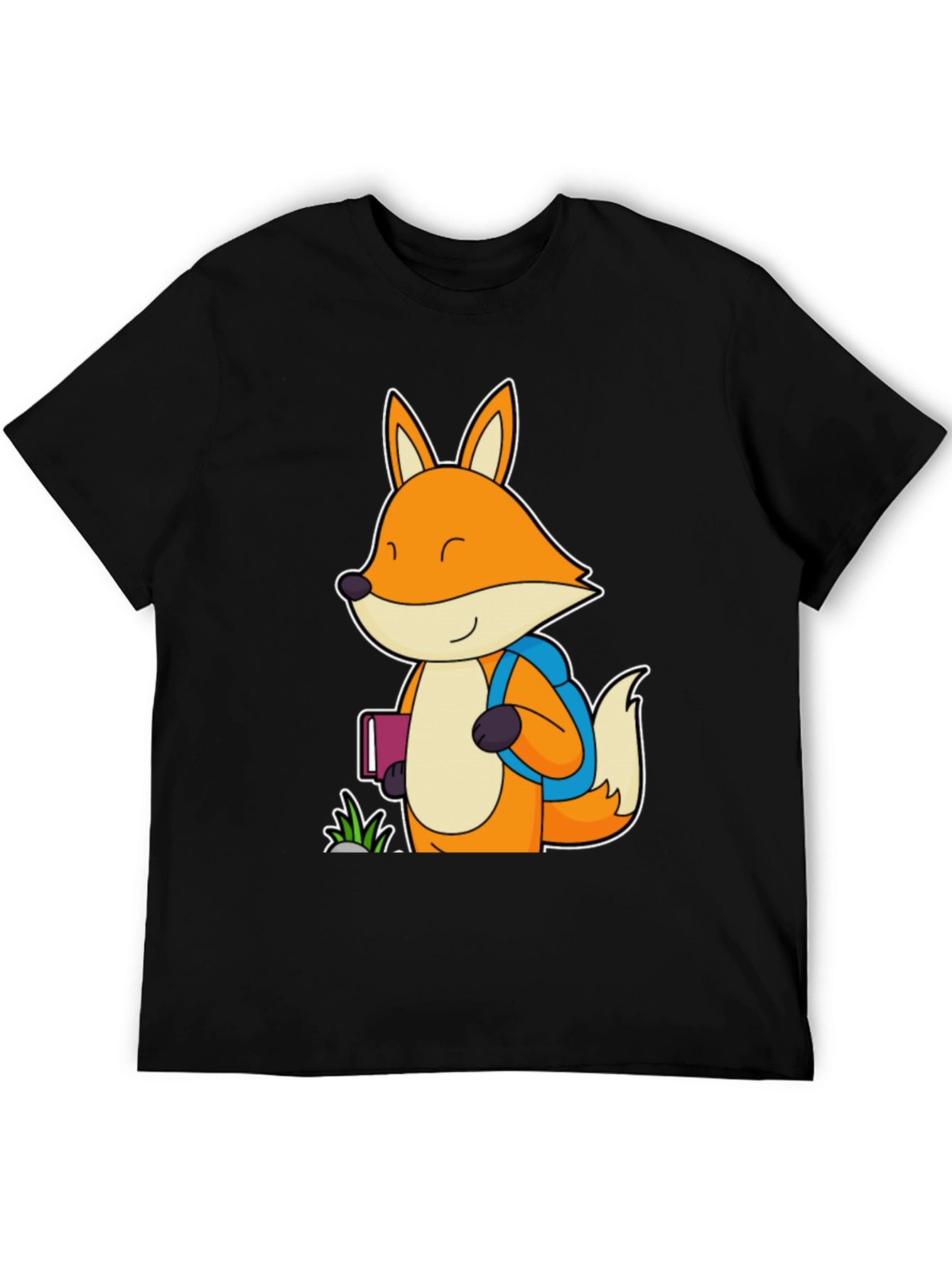 Fox with Backpack Black T-Shirt