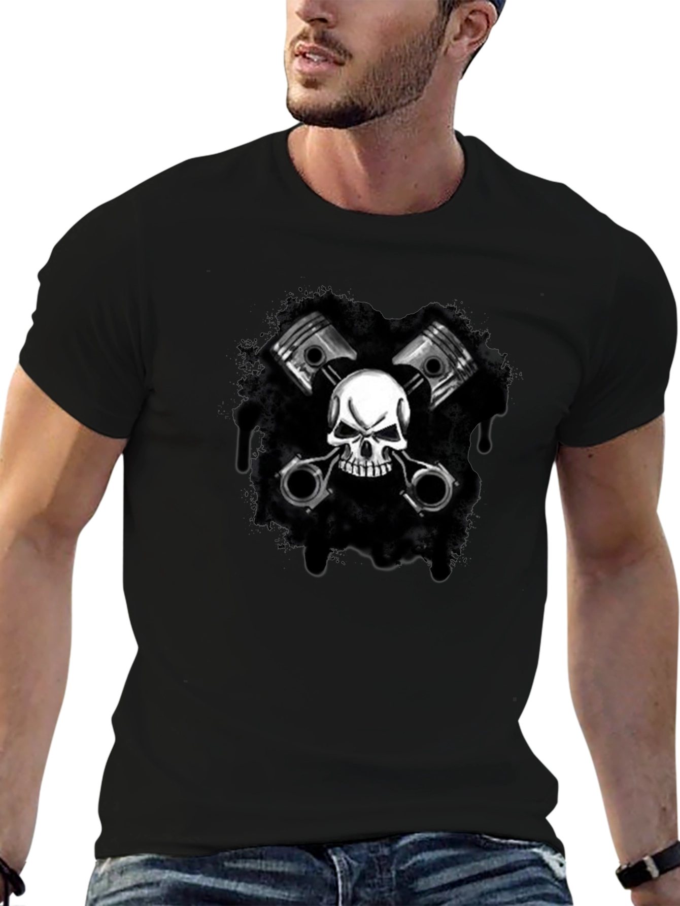 Skull & Pistons Graphic Black T-Shirt