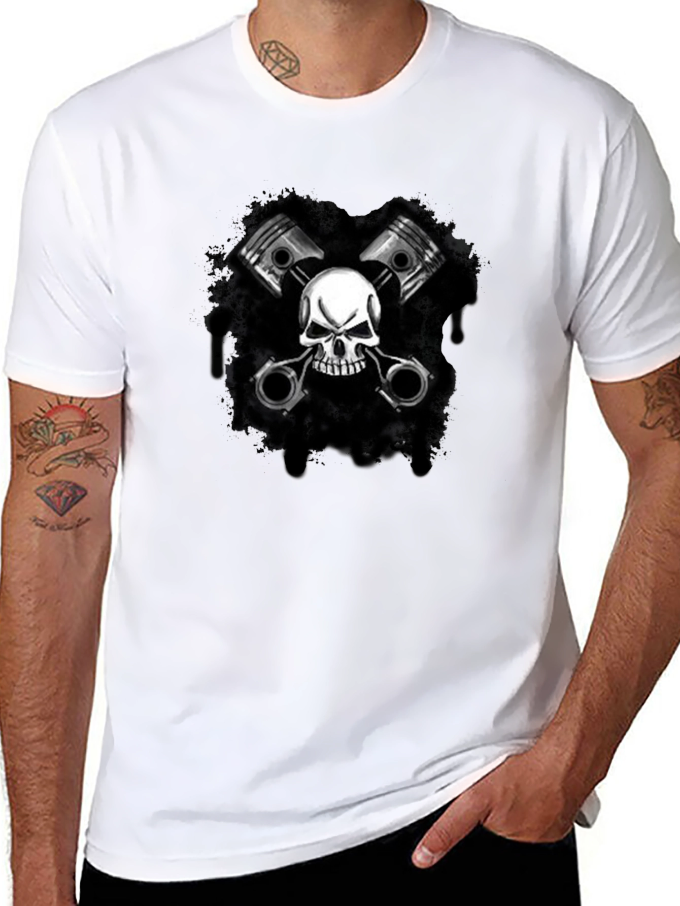 Skull & Pistons Graphic Black T-Shirt
