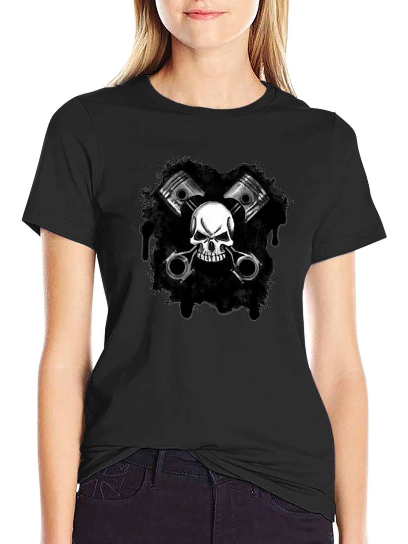 Skull & Pistons Graphic Black T-Shirt