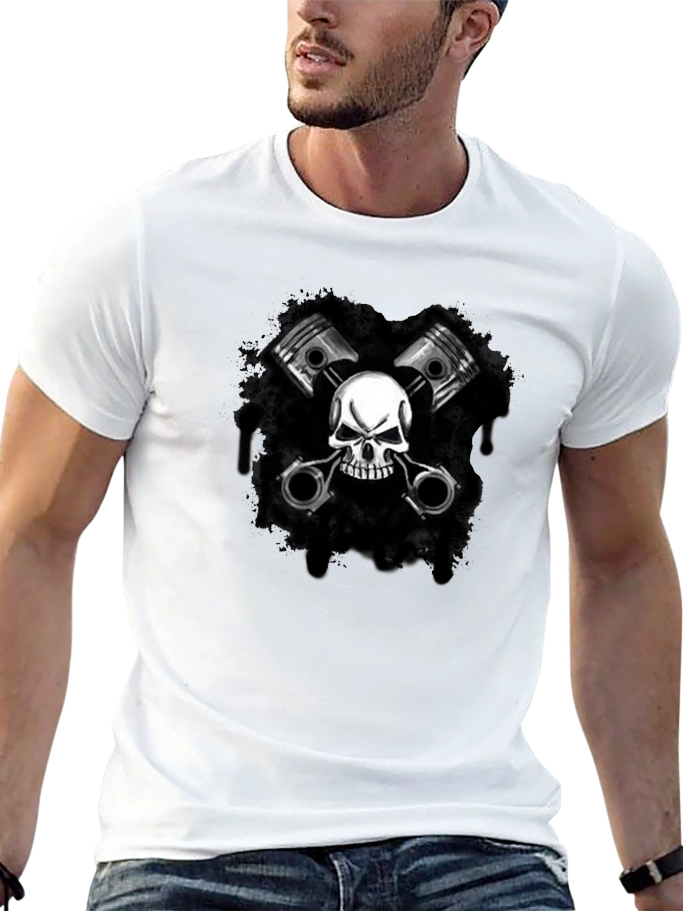 Skull & Pistons Graphic Black T-Shirt