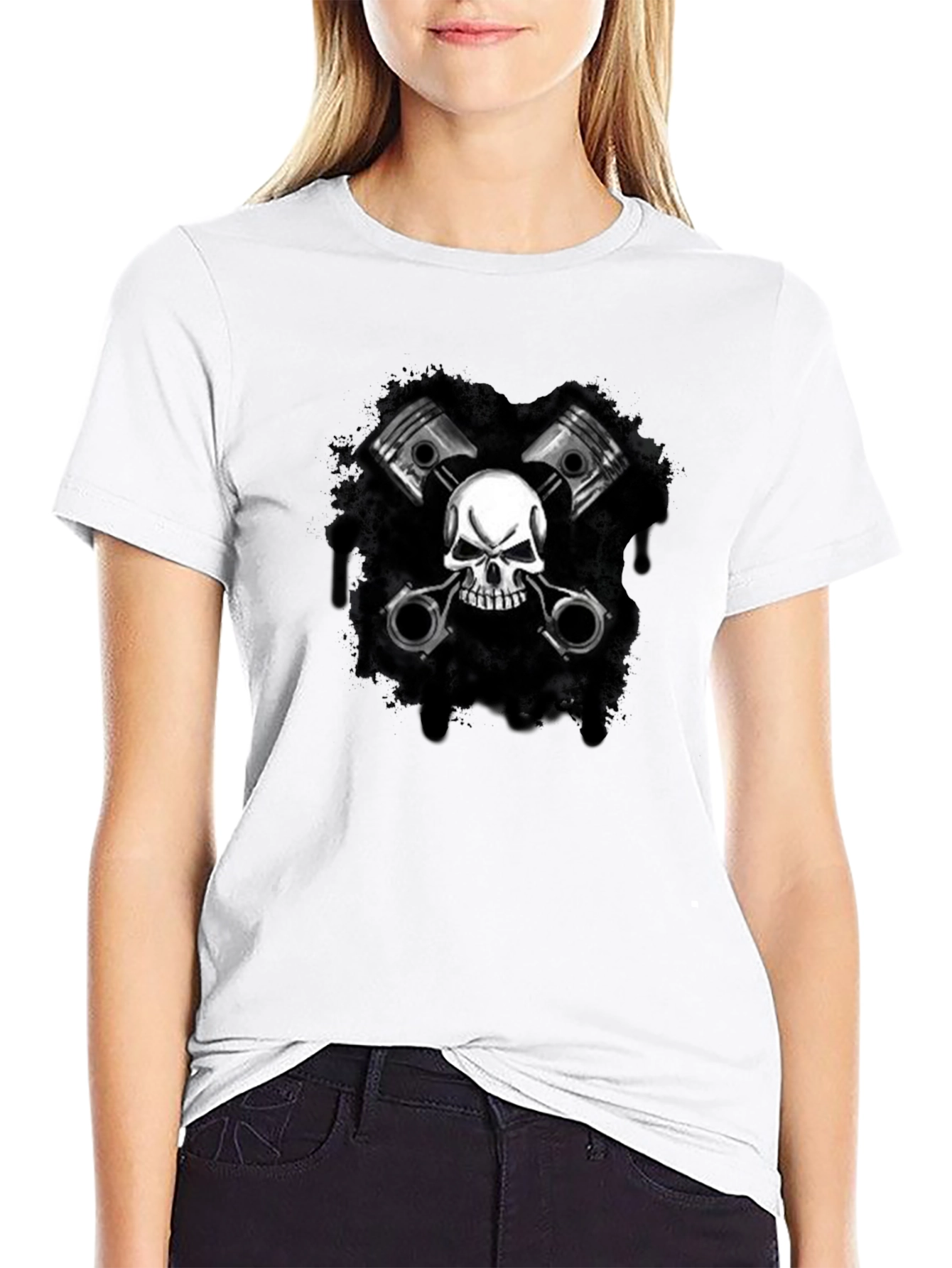 Skull & Pistons Graphic Black T-Shirt