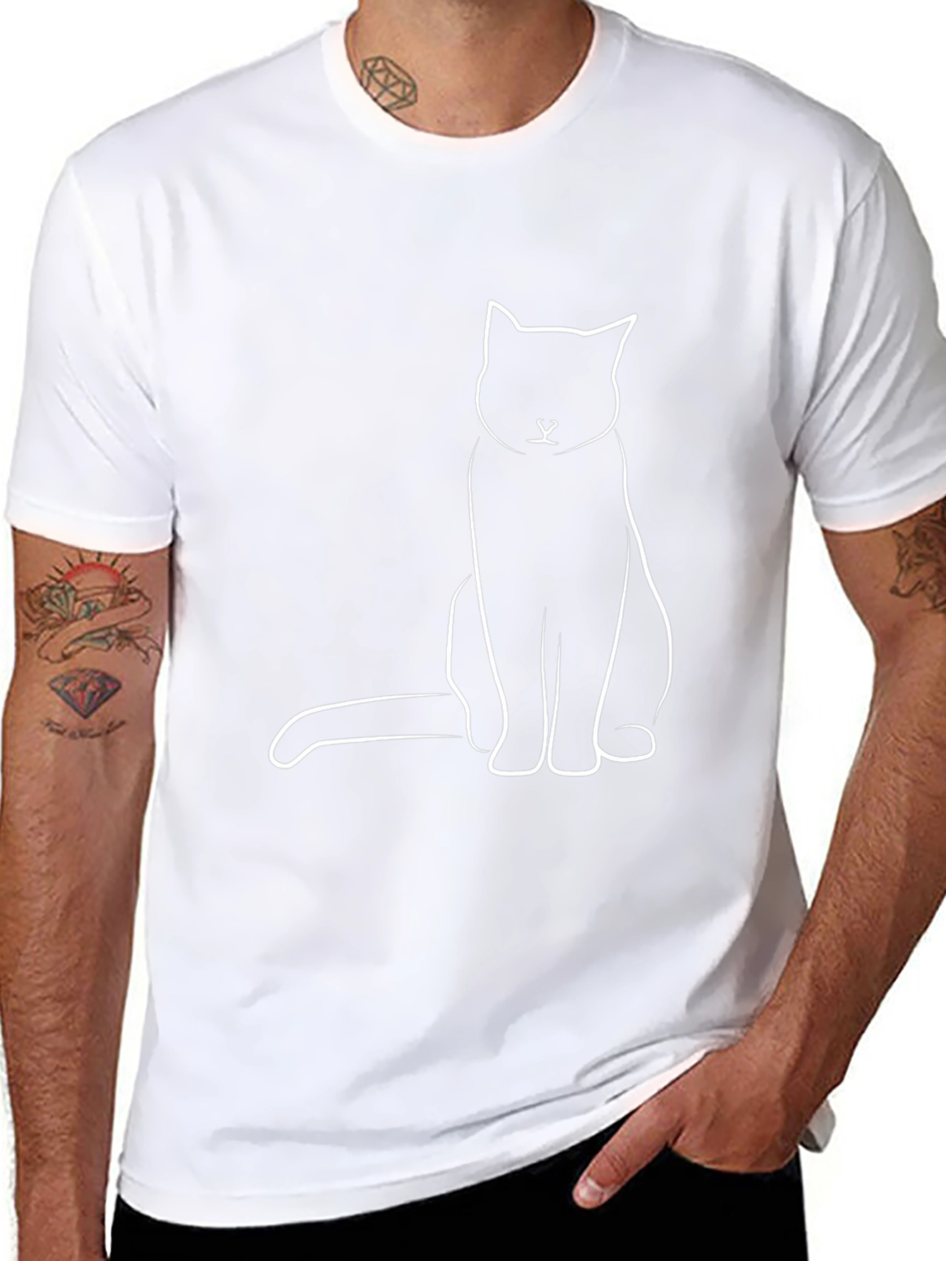 Minimalist Cat Graphic T-Shirt - Black