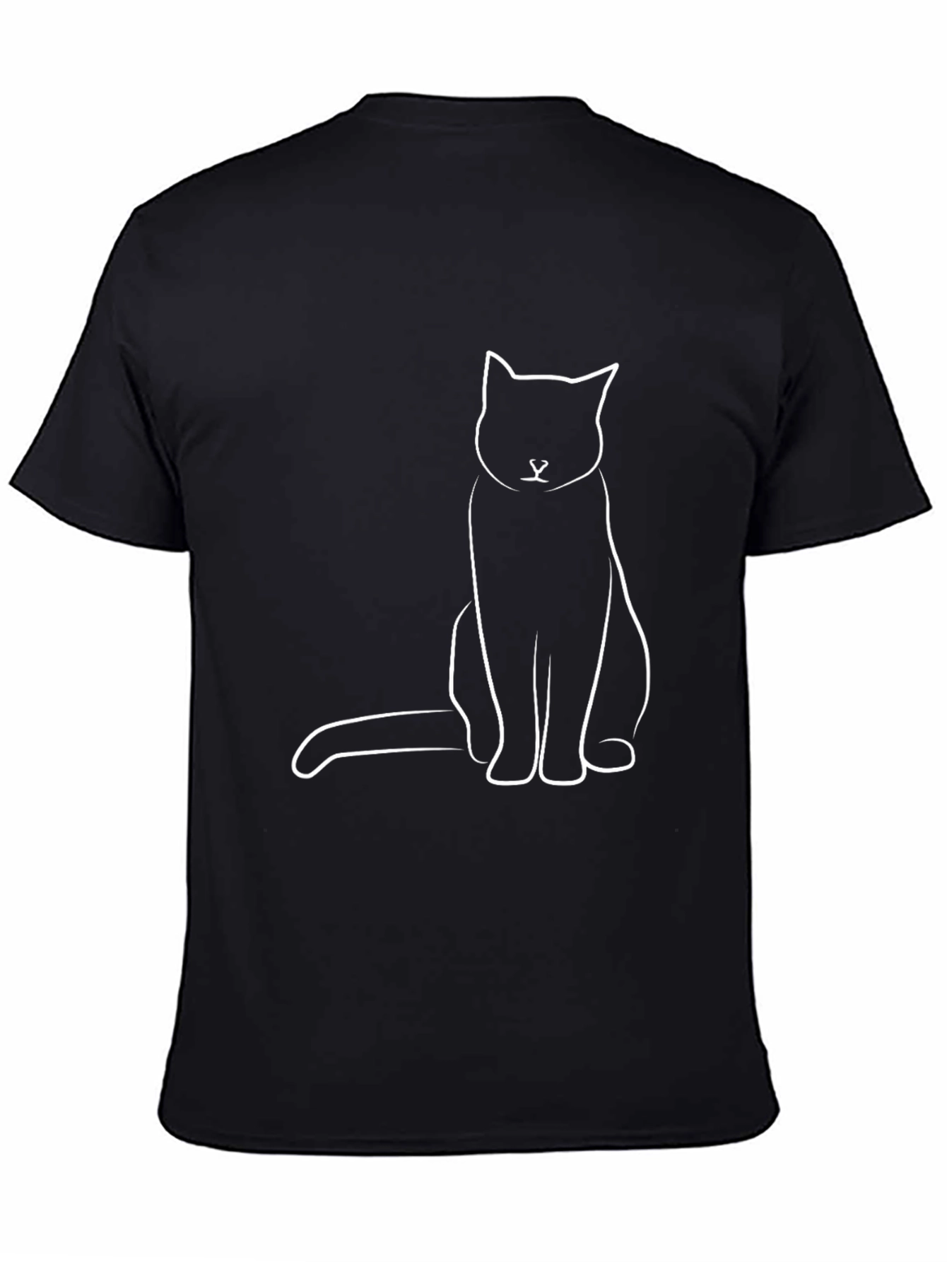 Minimalist Cat Graphic T-Shirt - Black