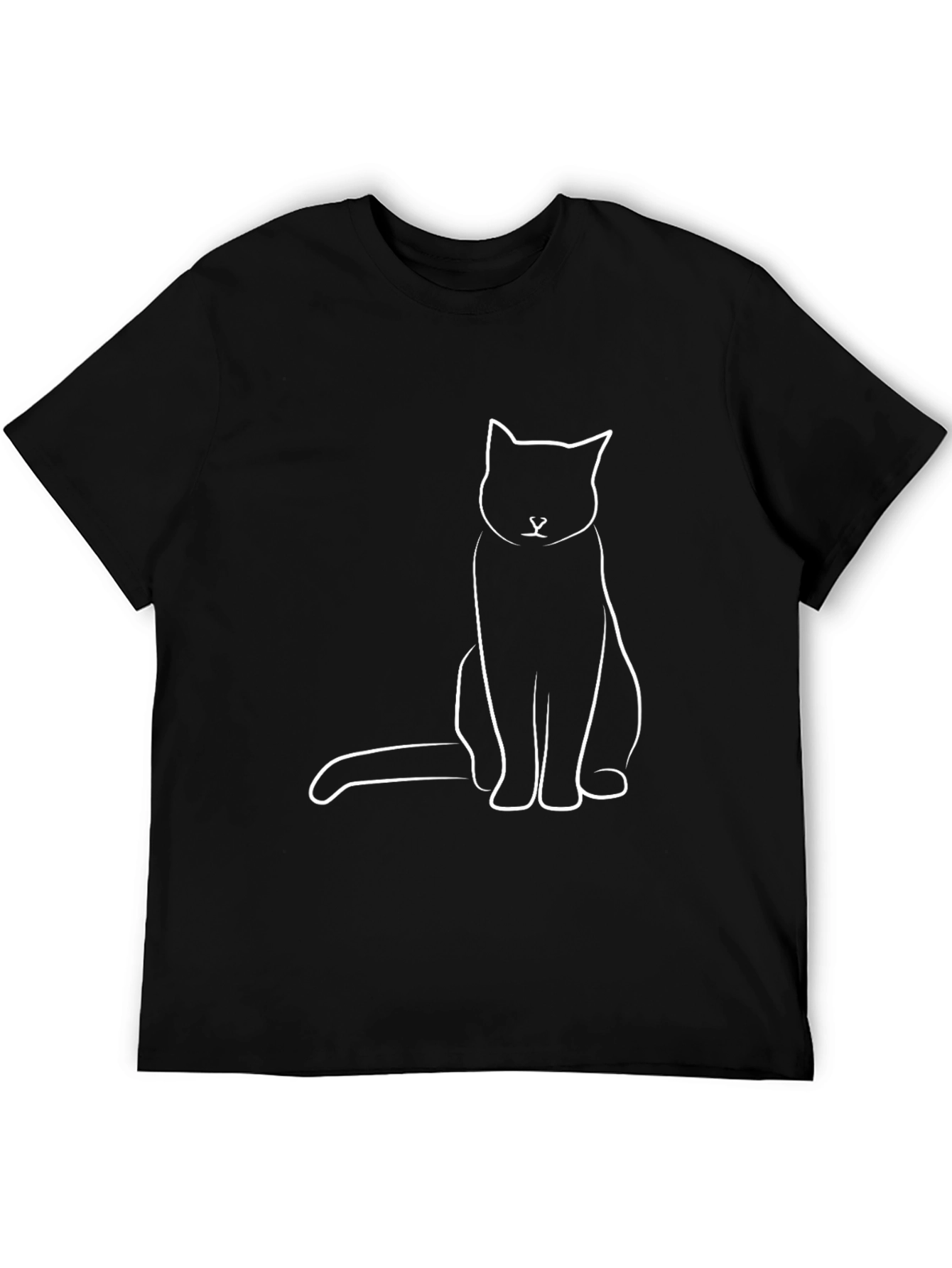 Minimalist Cat Graphic T-Shirt - Black