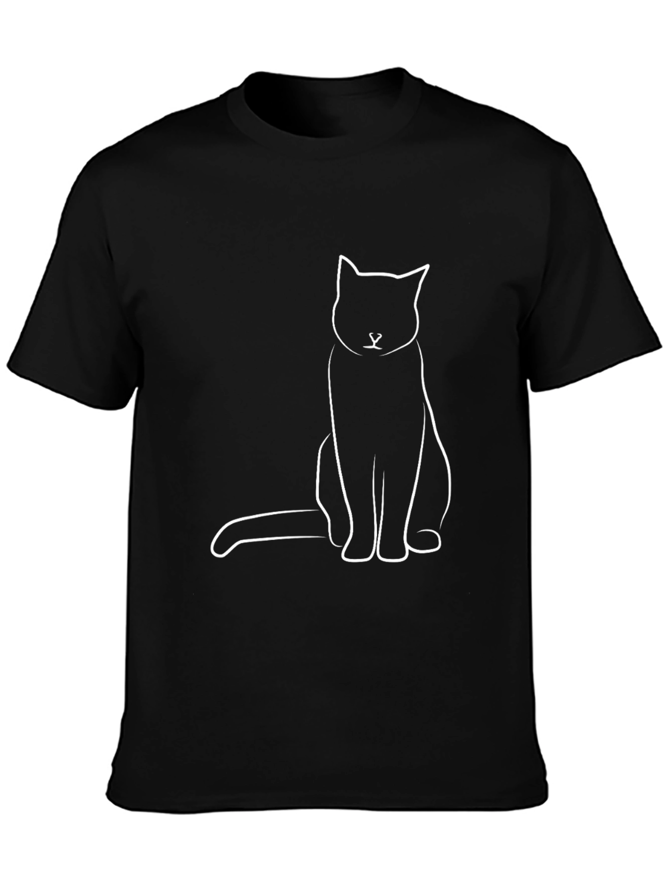Minimalist Cat Graphic T-Shirt - Black