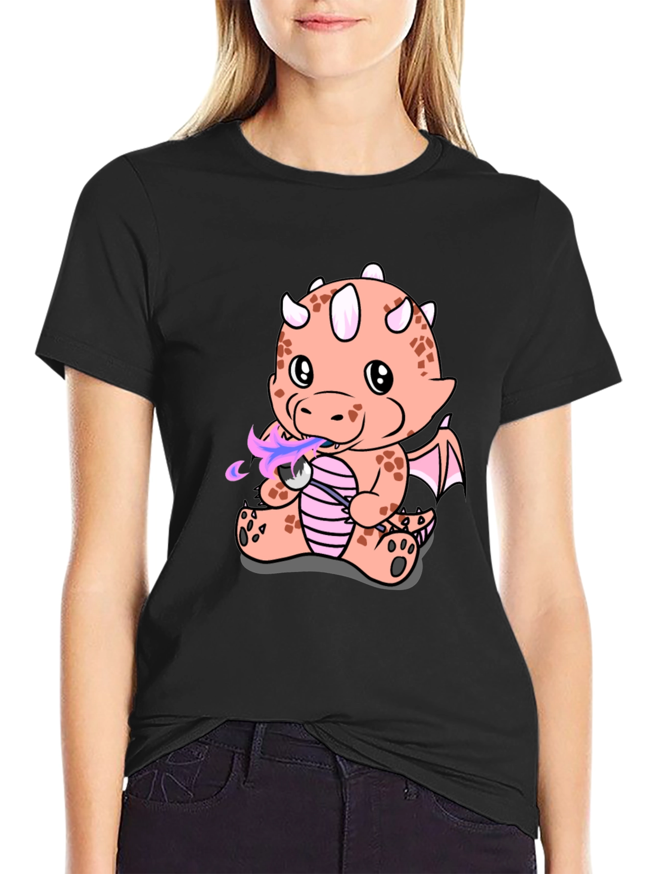 Cute Cartoon Dragon Black T-Shirt