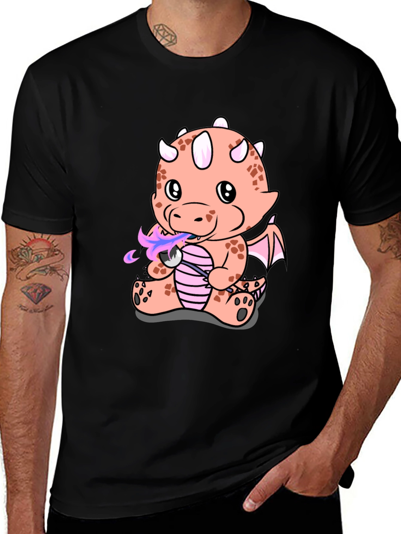 Cute Cartoon Dragon Black T-Shirt