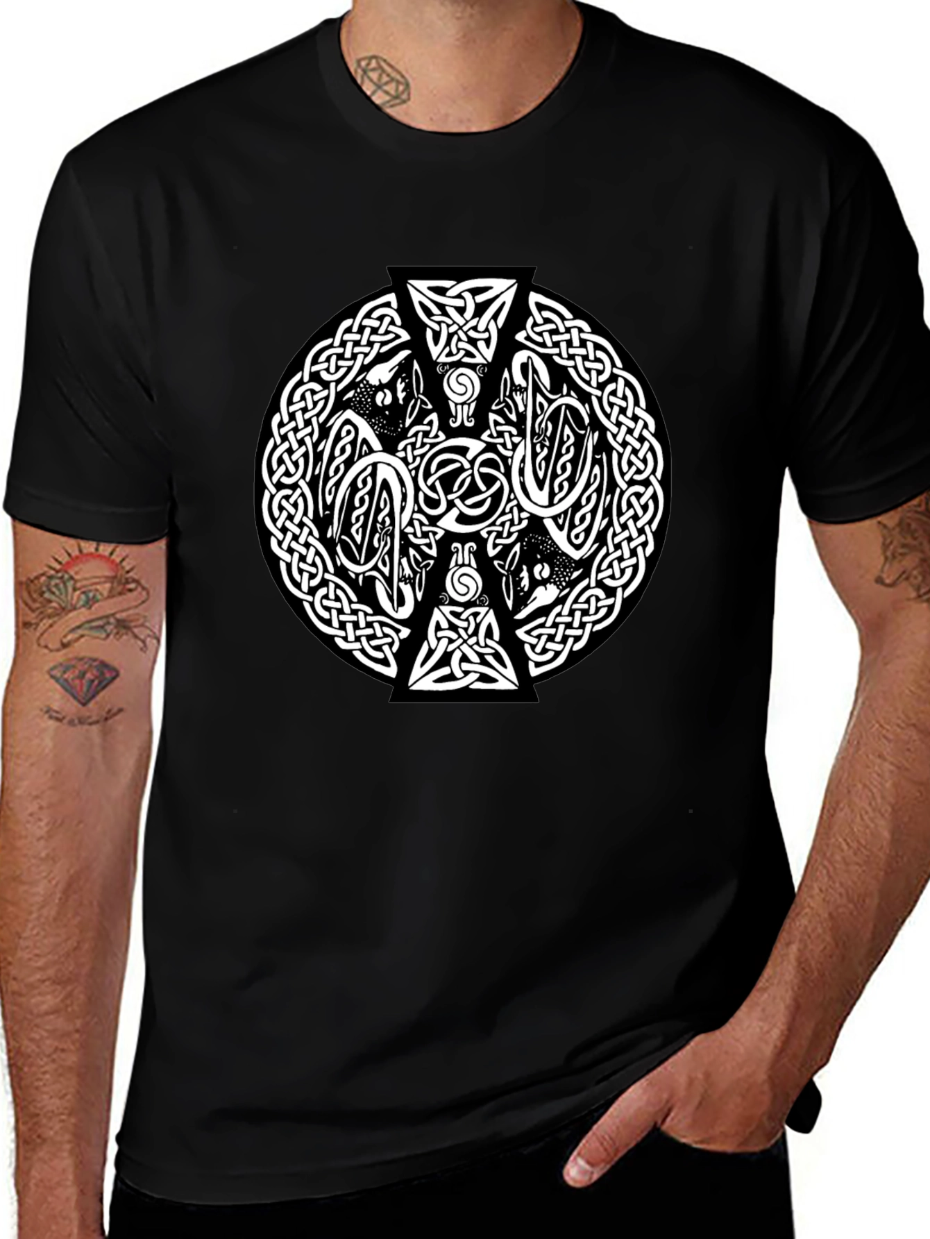 Celtic Knot Wolves Black T-Shirt