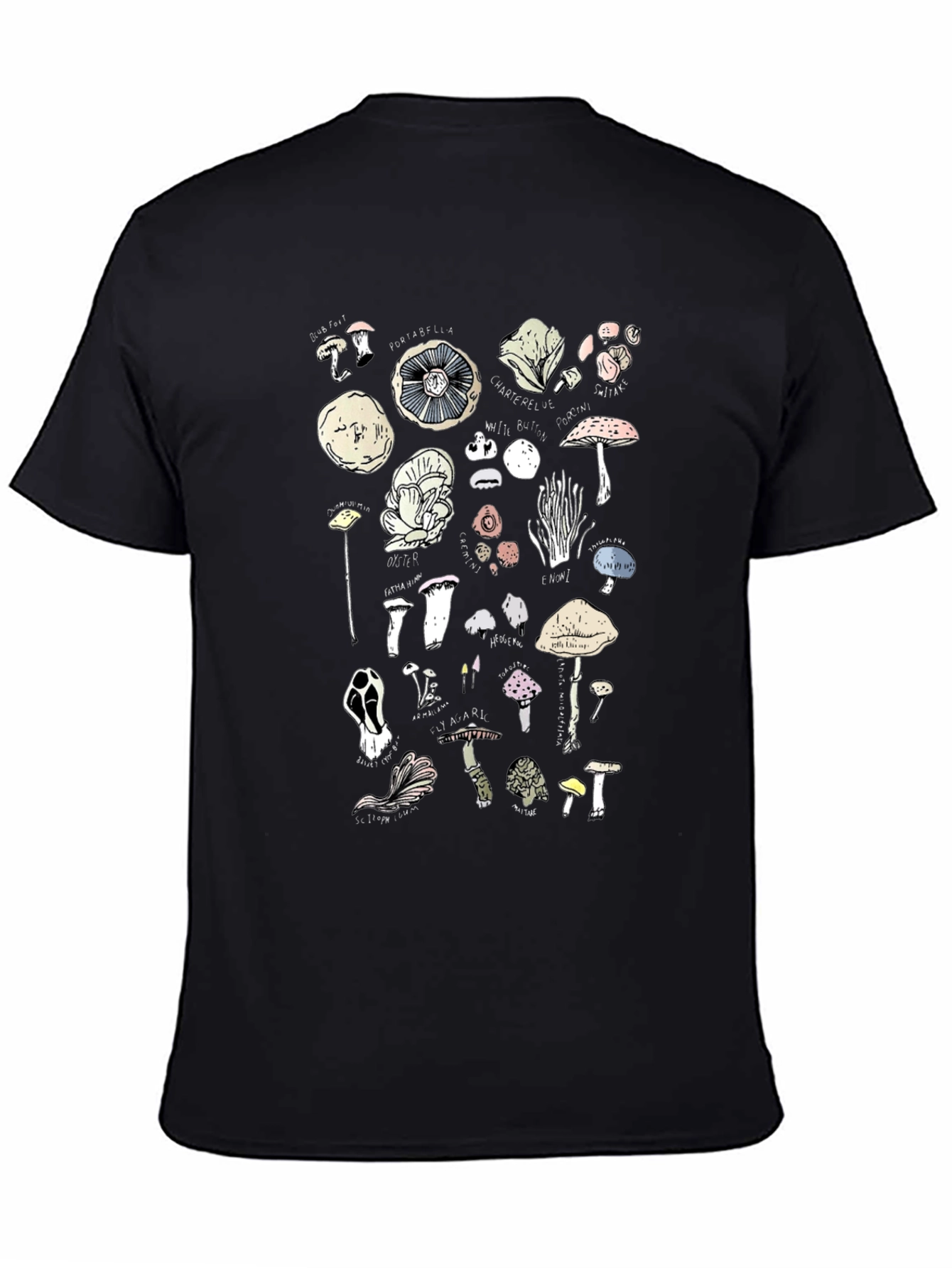 Mushroom Variety Graphic Print Black T-Shirt
