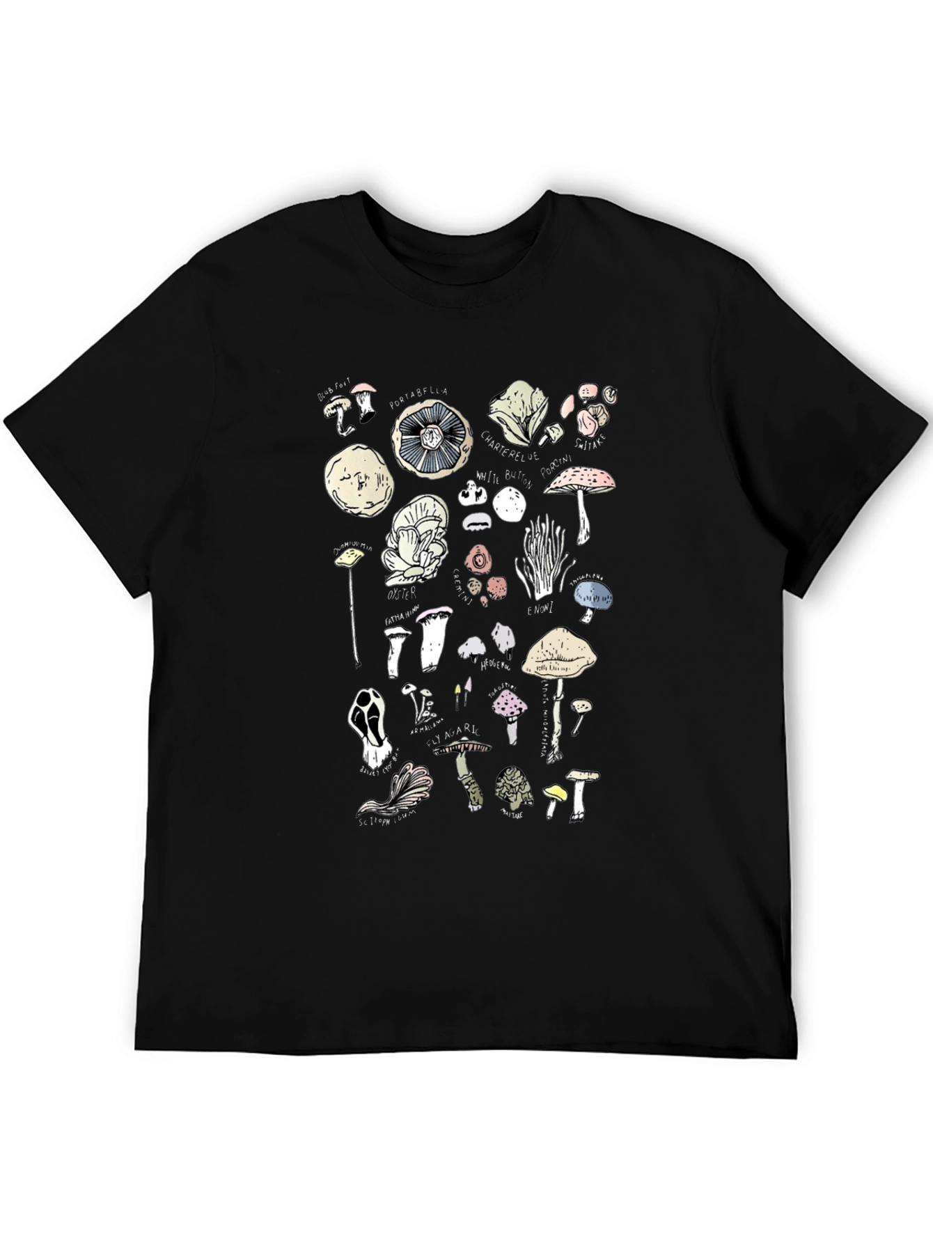Mushroom Variety Graphic Print Black T-Shirt