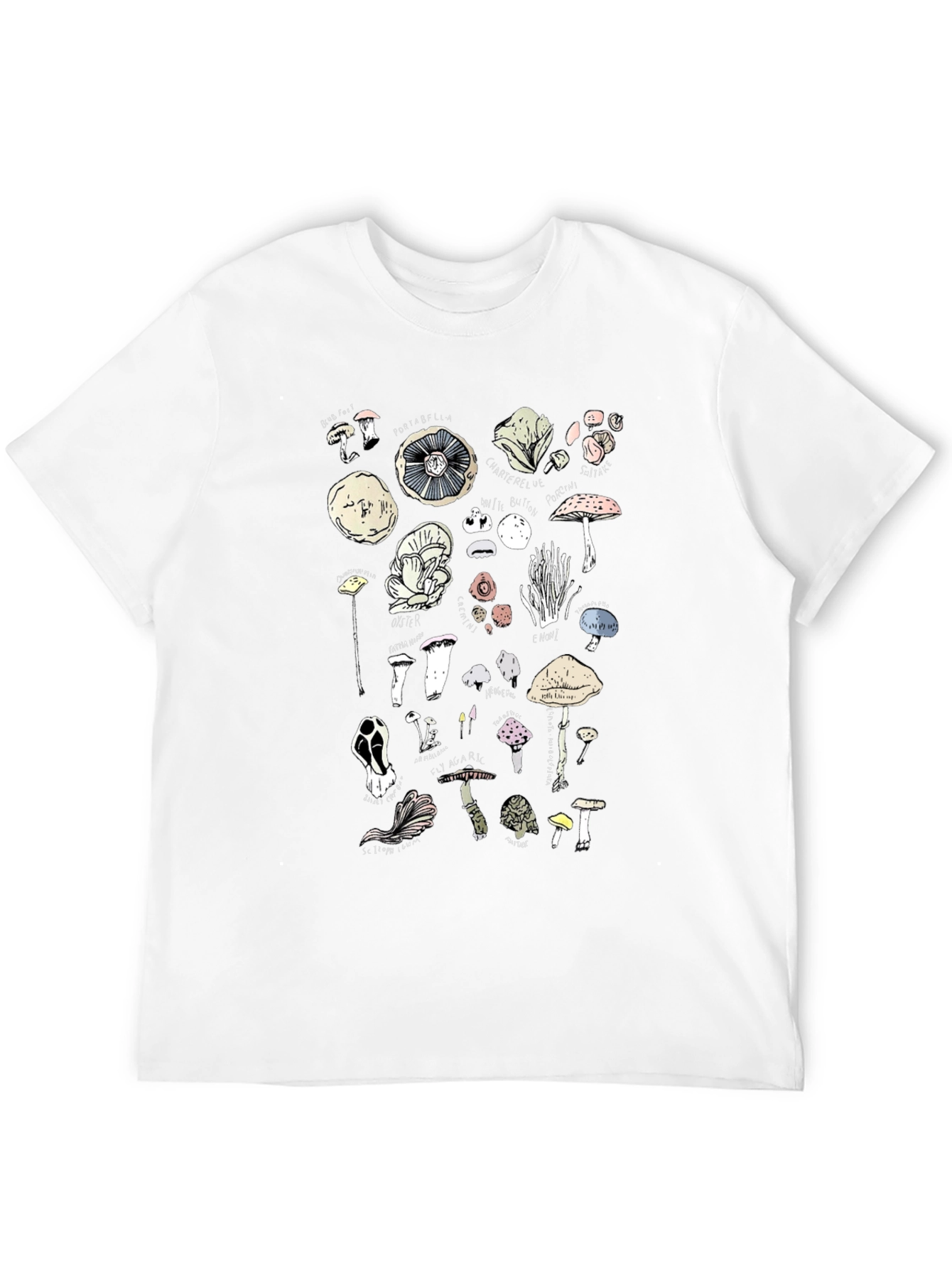 Mushroom Variety Graphic Print Black T-Shirt