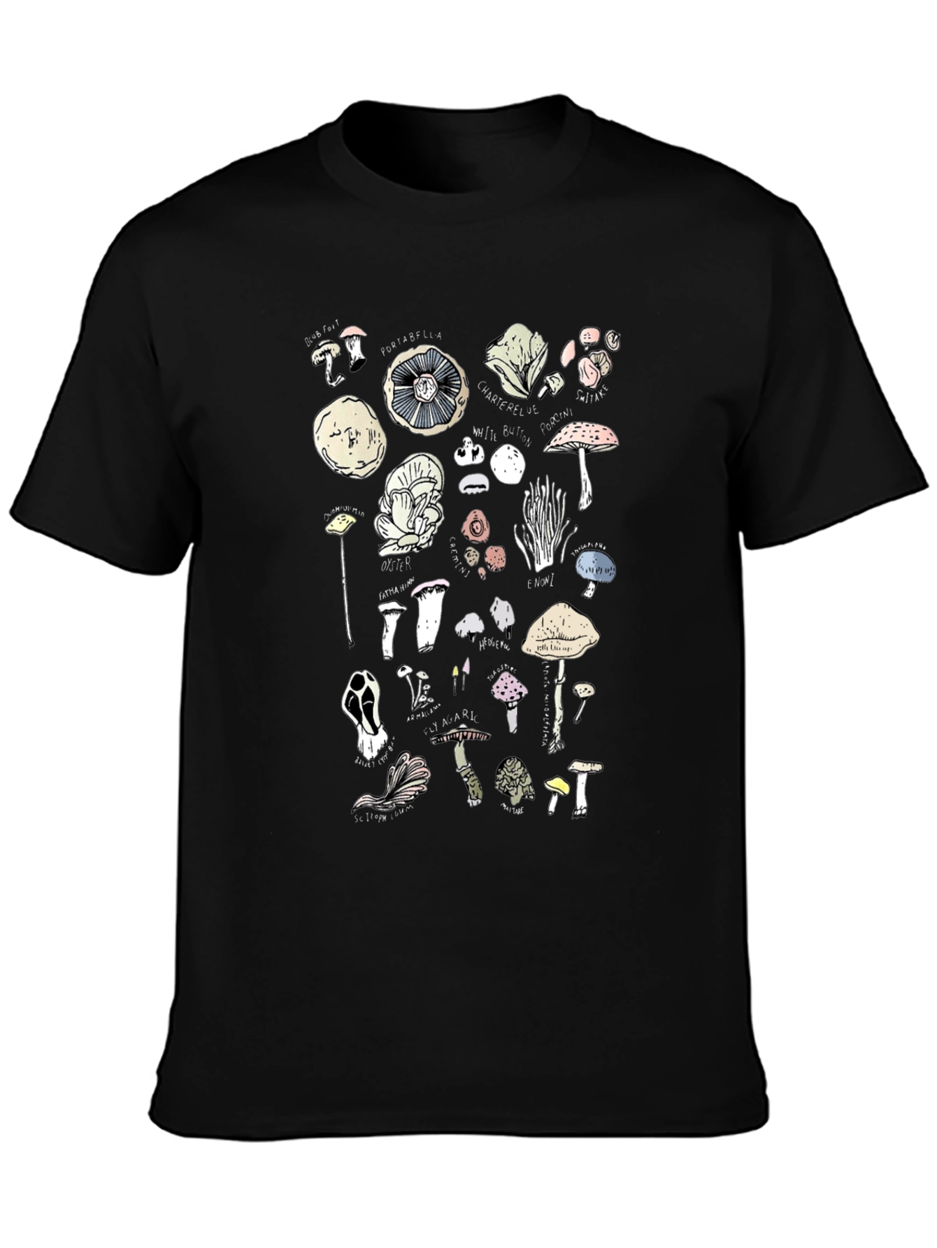 Mushroom Variety Graphic Print Black T-Shirt
