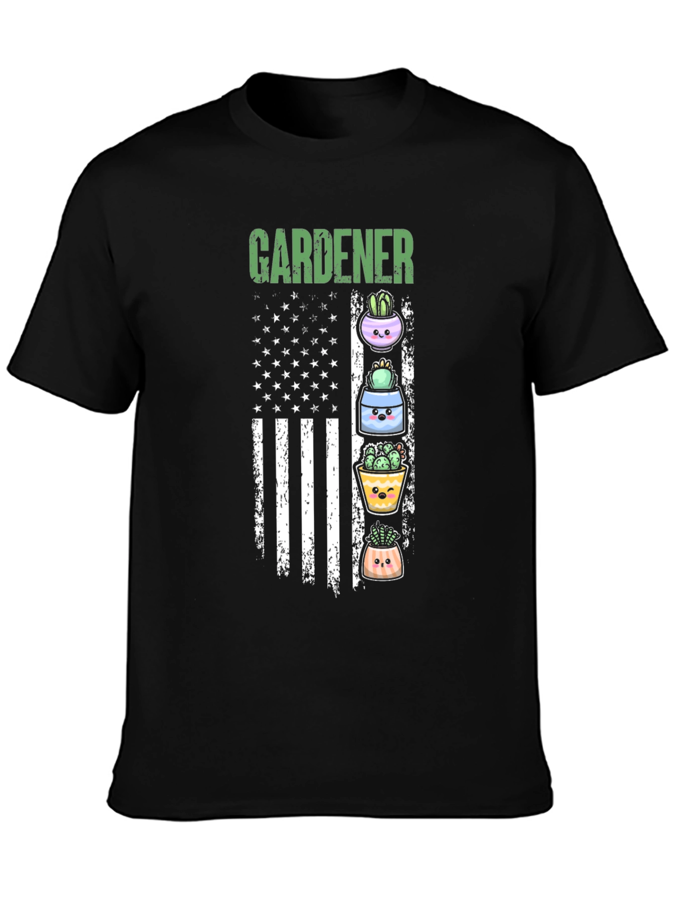 Gardener Cactus American Flag Graphic T-Shirt