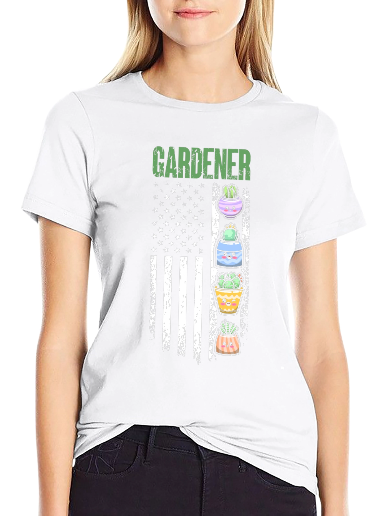 Gardener Cactus American Flag Graphic T-Shirt