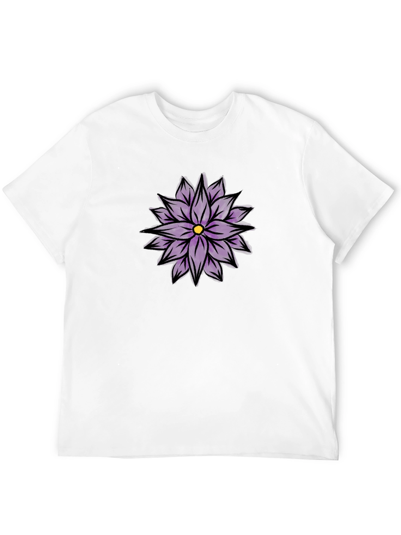 Black T-Shirt with Purple Flower Design
