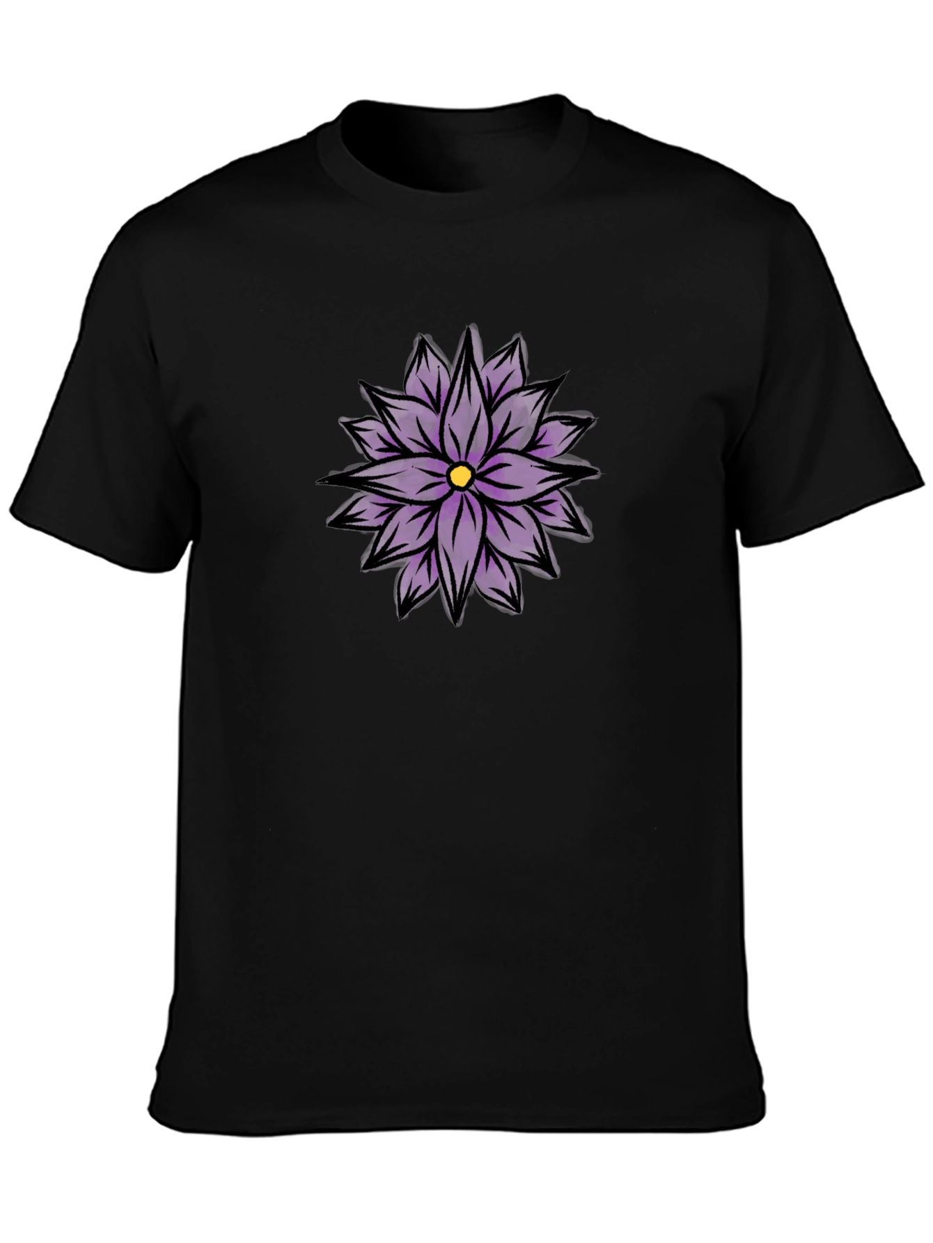 Black T-Shirt with Purple Flower Design