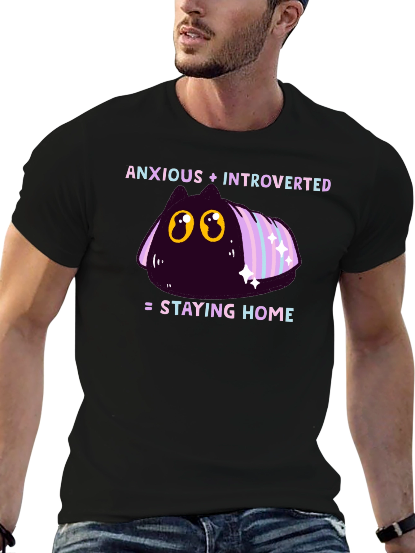 Anxious Introverted Cat Graphic T-Shirt