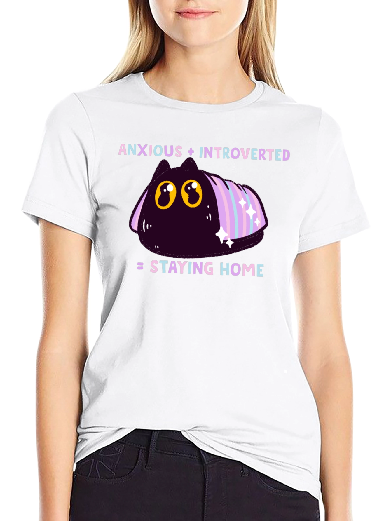 Anxious Introverted Cat Graphic T-Shirt