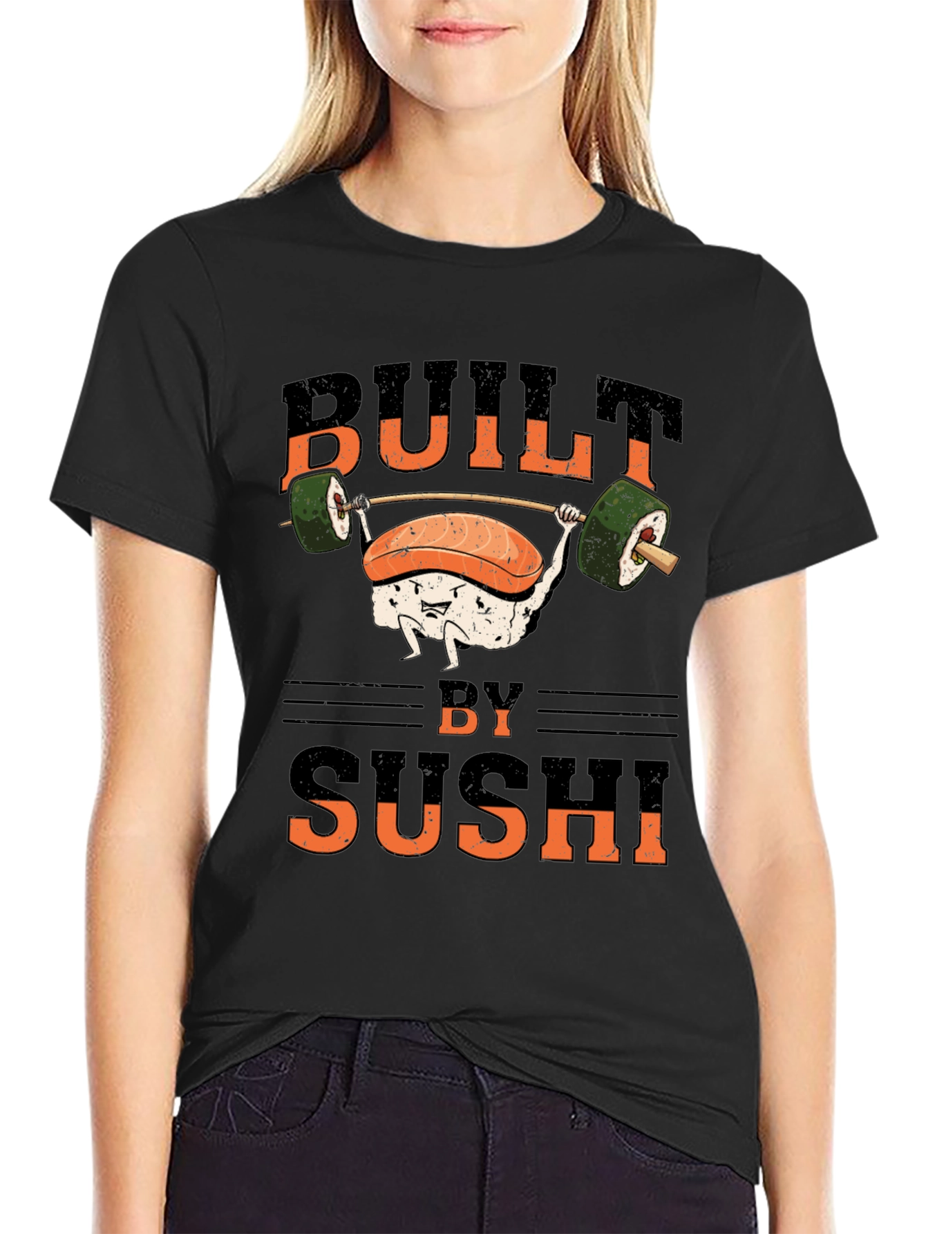 Built by Sushi T-Shirt - Funny Workout Design