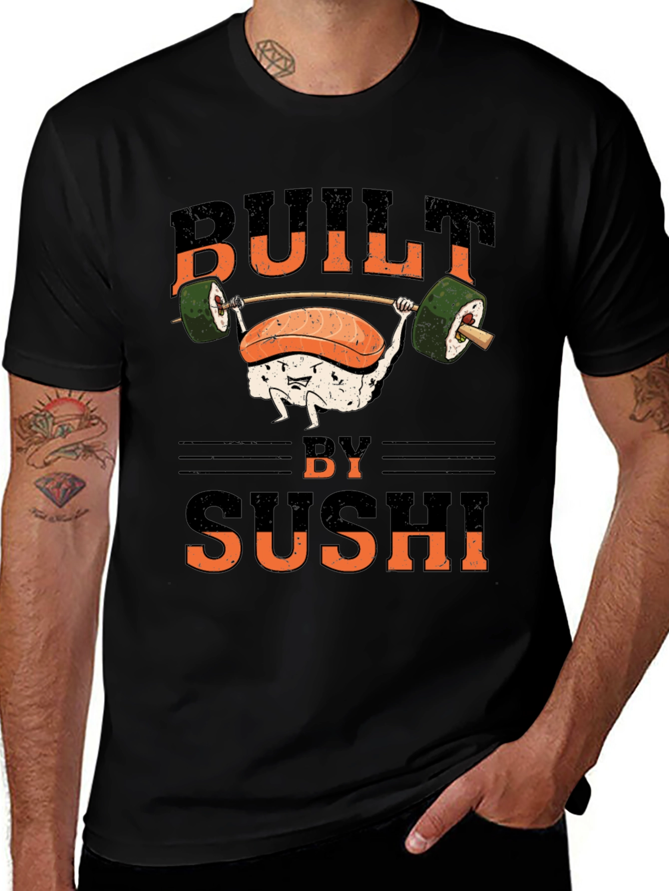 Built by Sushi T-Shirt - Funny Workout Design