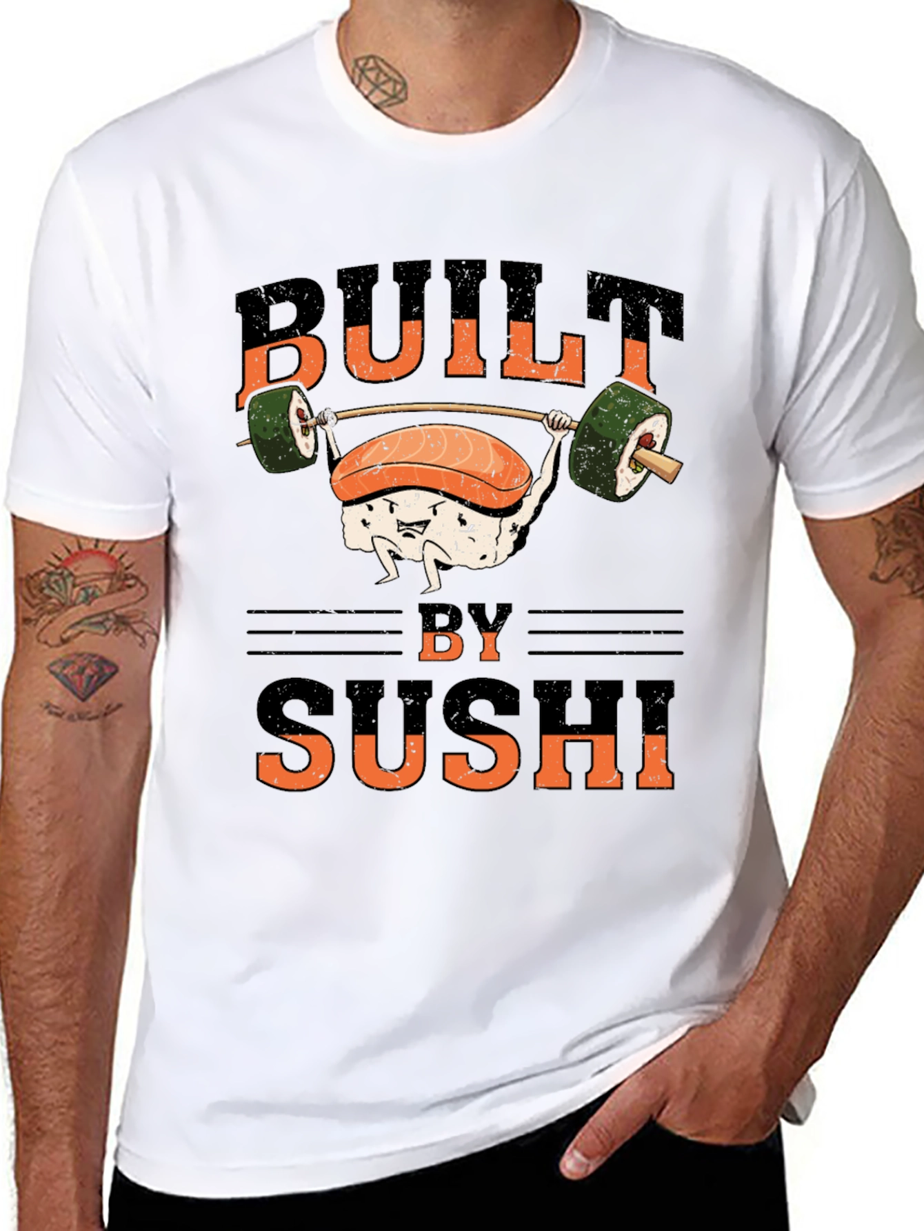 Built by Sushi T-Shirt - Funny Workout Design