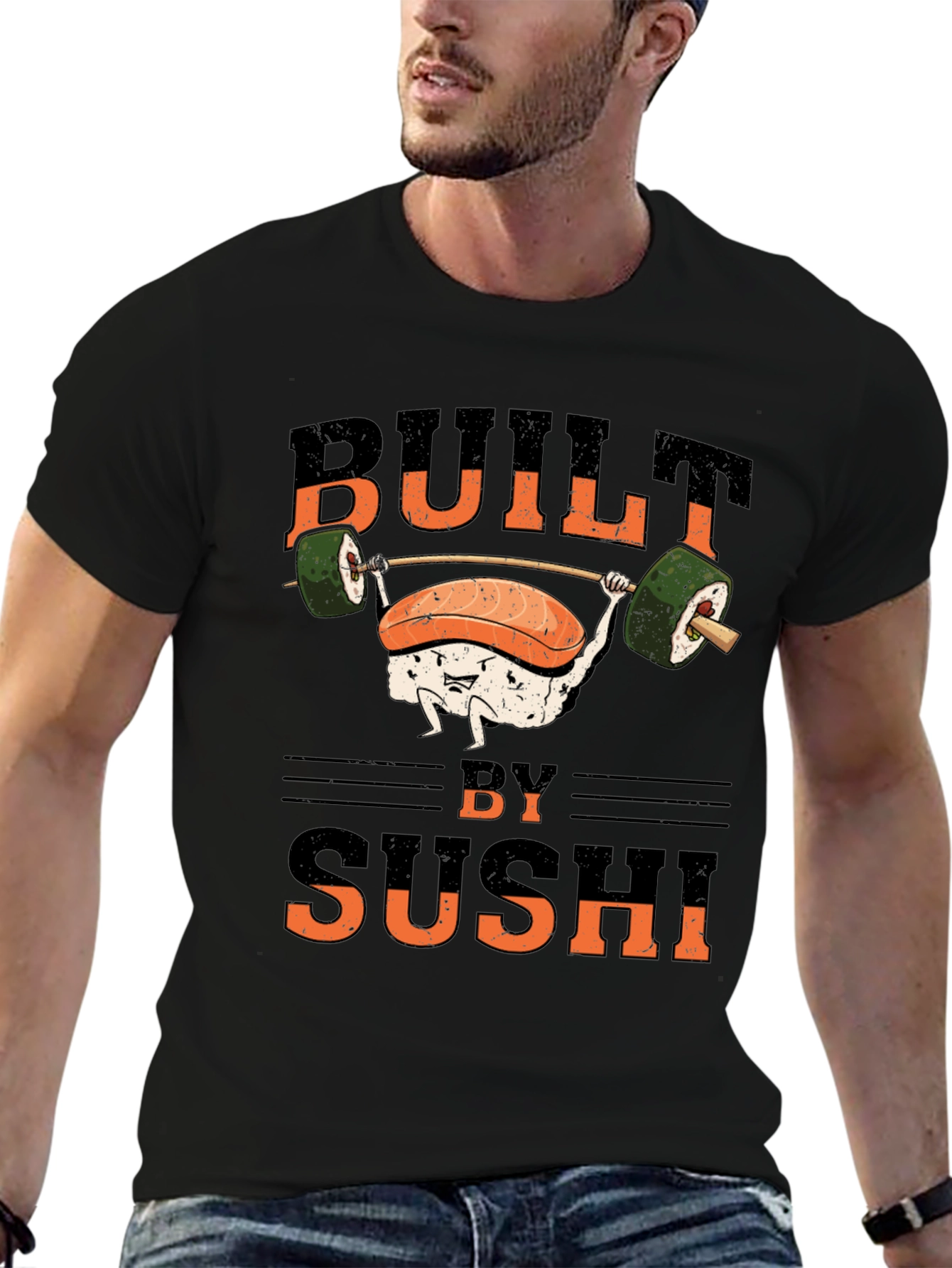 Built by Sushi T-Shirt - Funny Workout Design