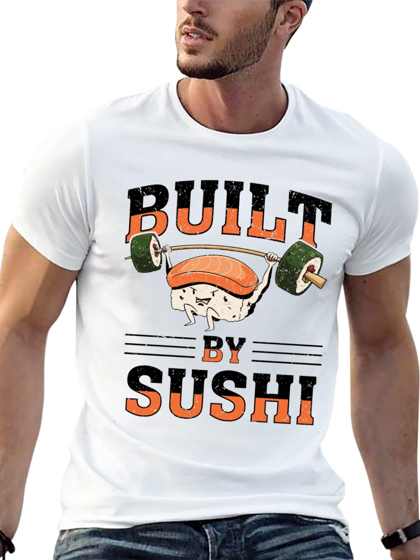 Built by Sushi T-Shirt - Funny Workout Design