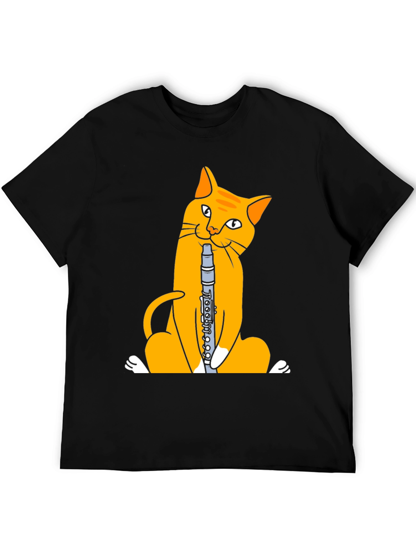 Cat Playing Clarinet T-Shirt - Black Cotton Tee