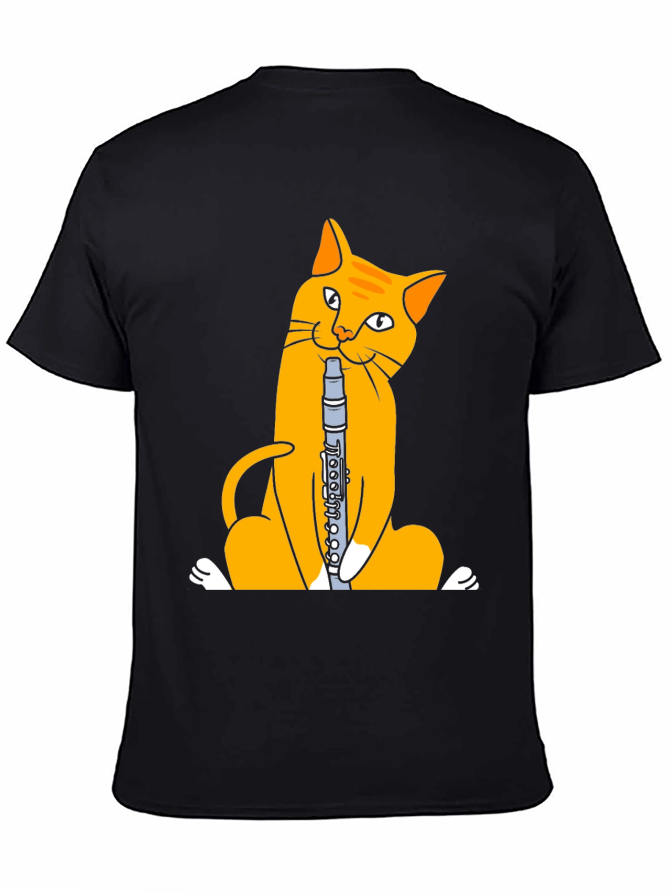 Cat Playing Clarinet T-Shirt - Black Cotton Tee