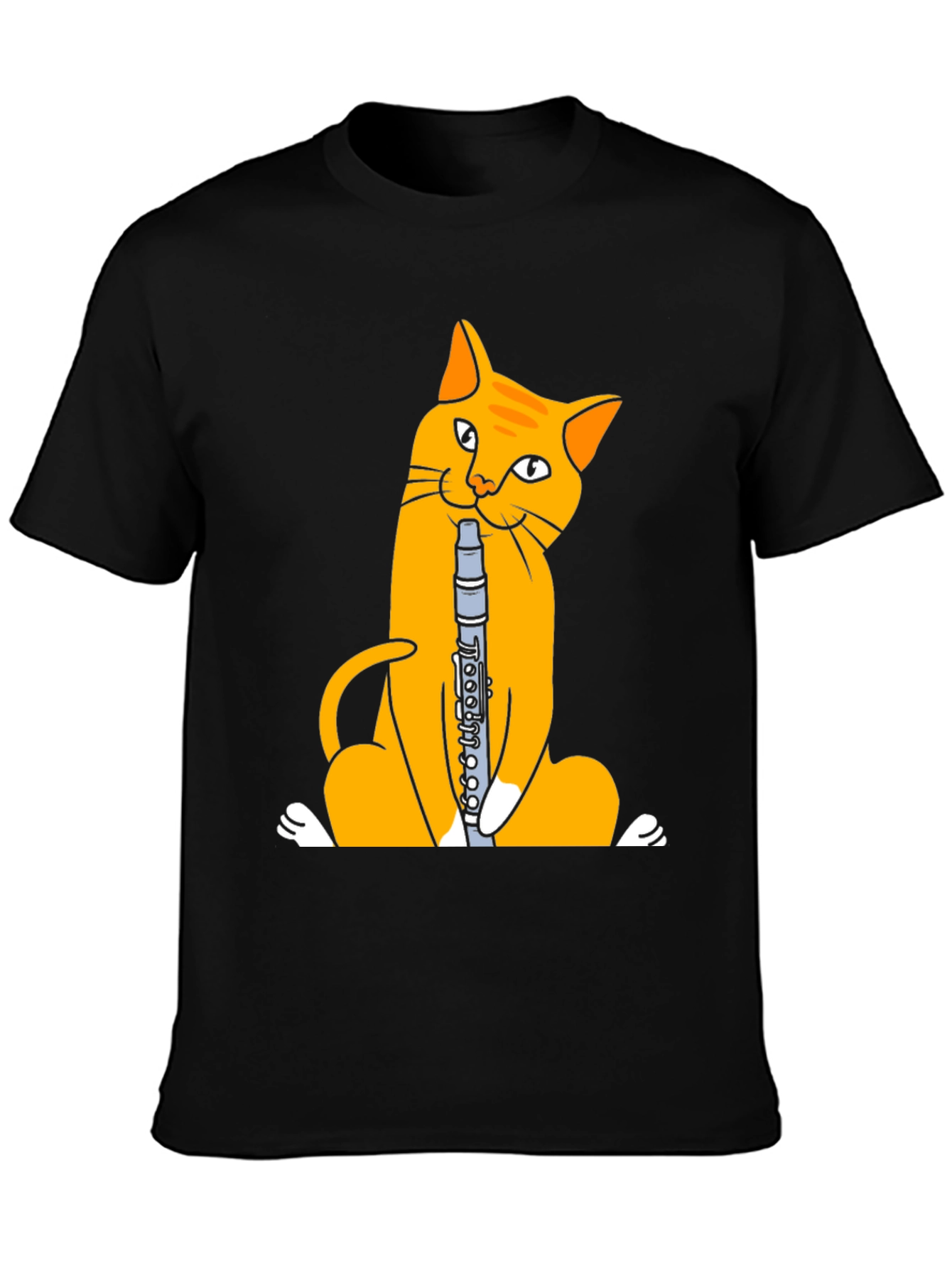 Cat Playing Clarinet T-Shirt - Black Cotton Tee