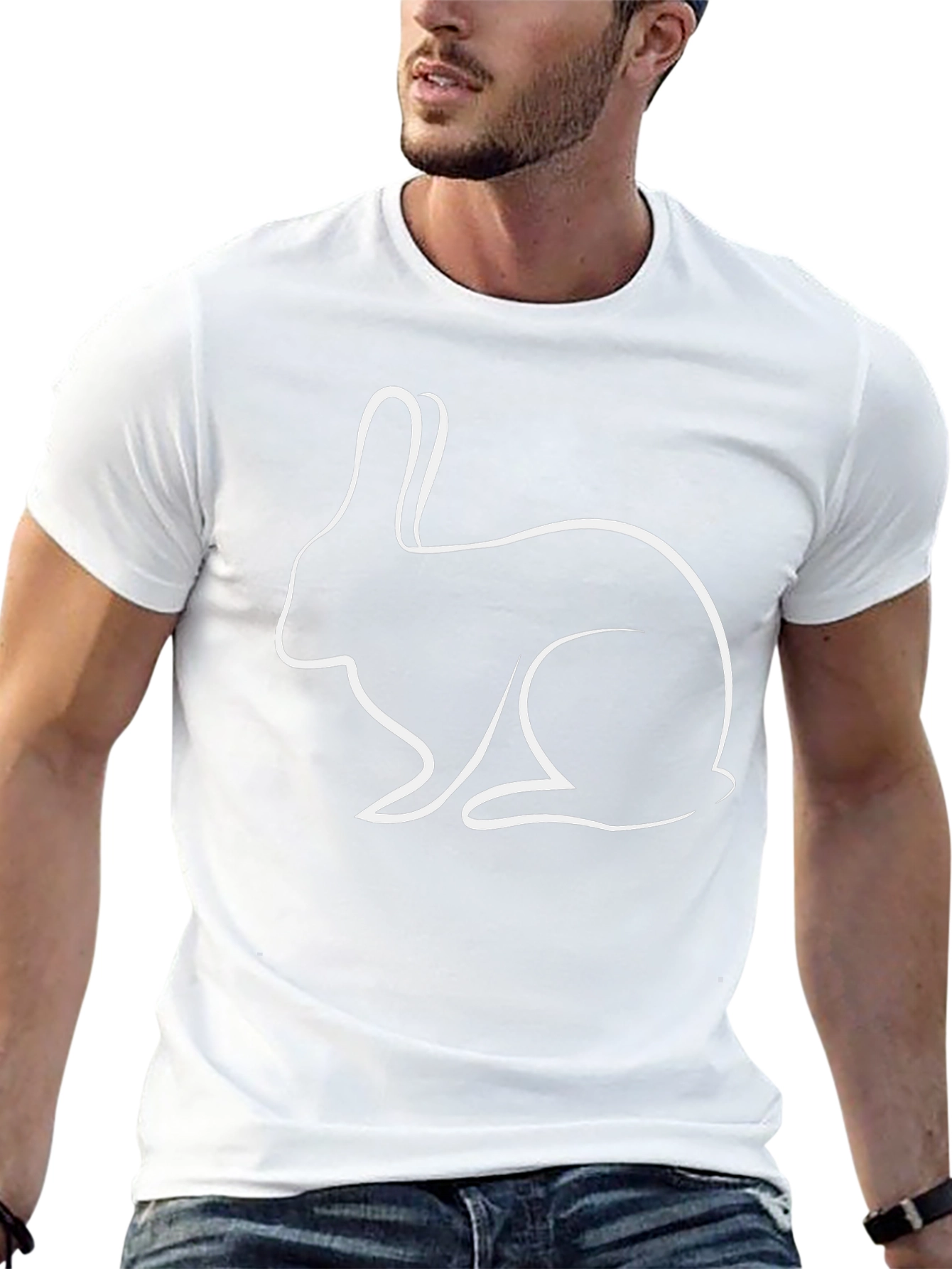 Rabbit Outline Black T-Shirt - Casual Graphic Tee