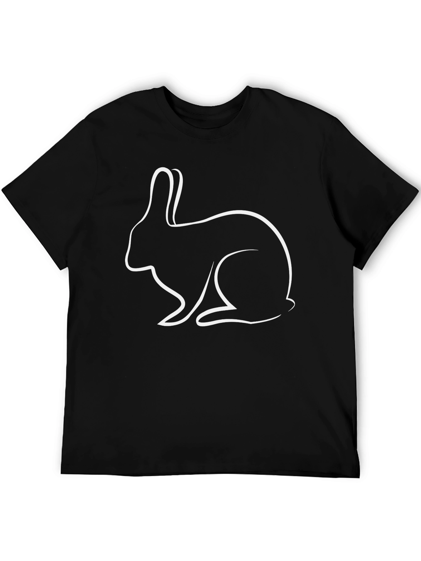 Rabbit Outline Black T-Shirt - Casual Graphic Tee