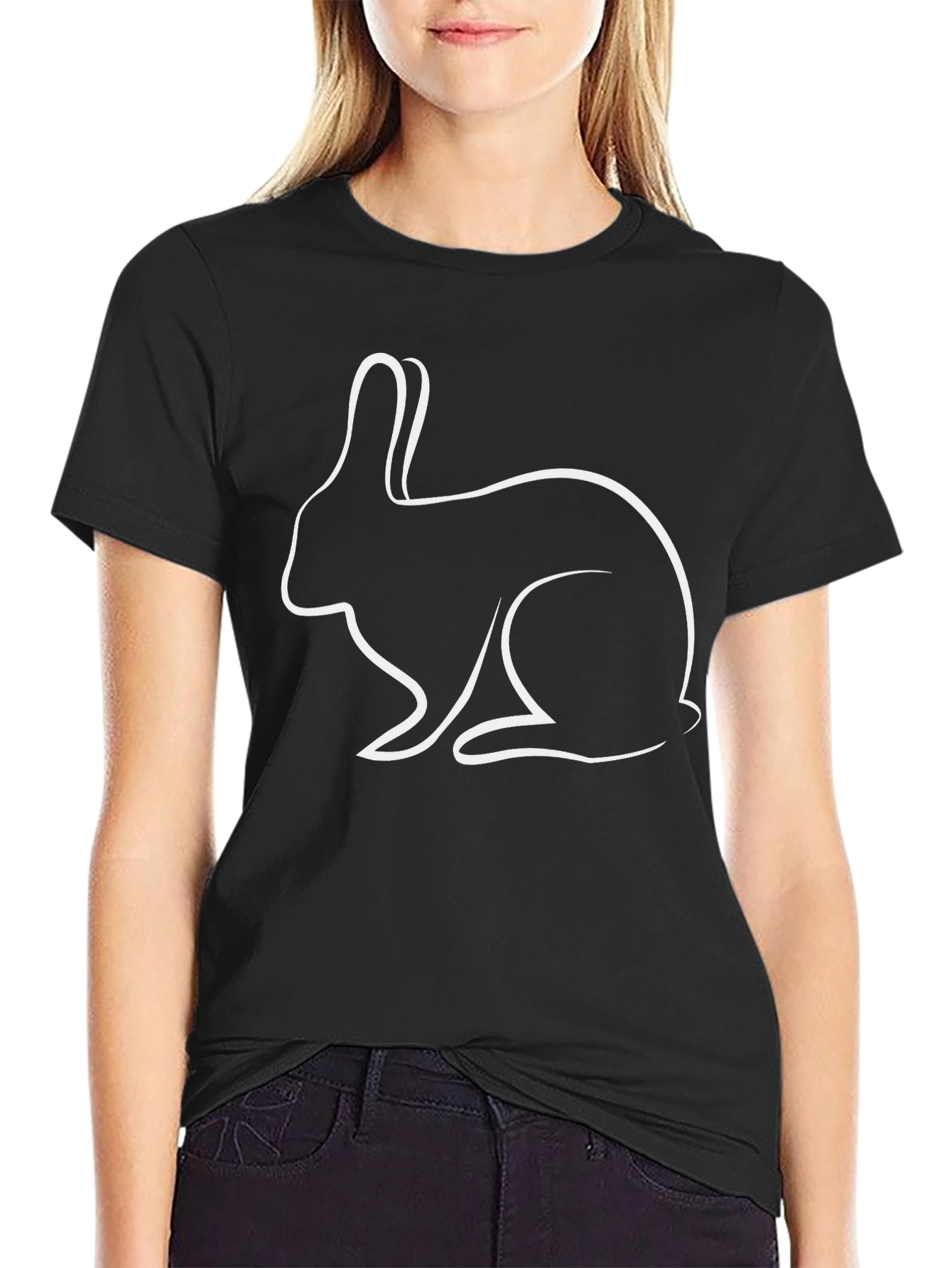 Rabbit Outline Black T-Shirt - Casual Graphic Tee