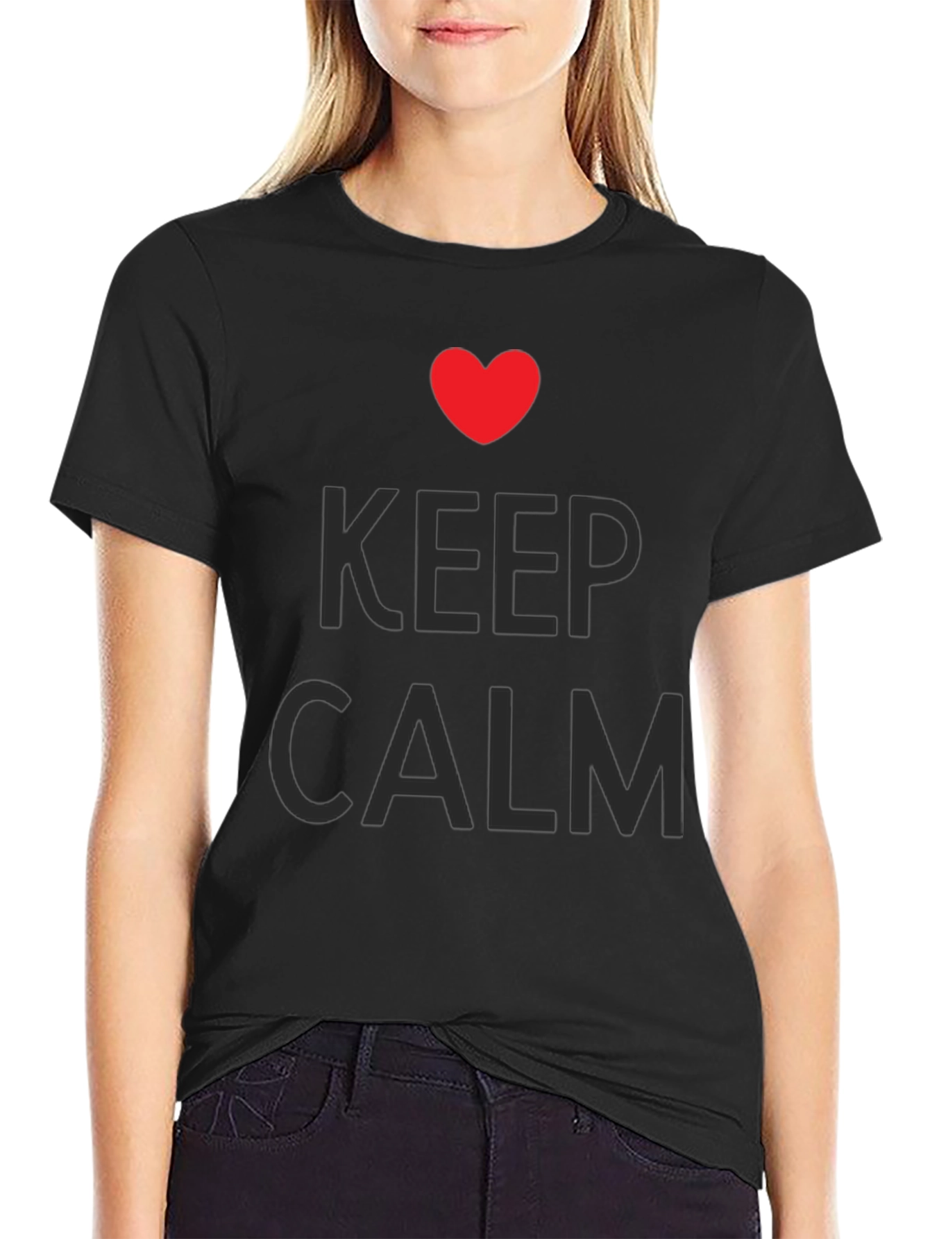 Keep Calm Heart Graphic Tee - Black Casual T-Shirt
