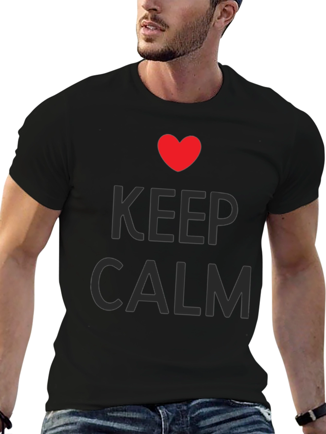 Keep Calm Heart Graphic Tee - Black Casual T-Shirt