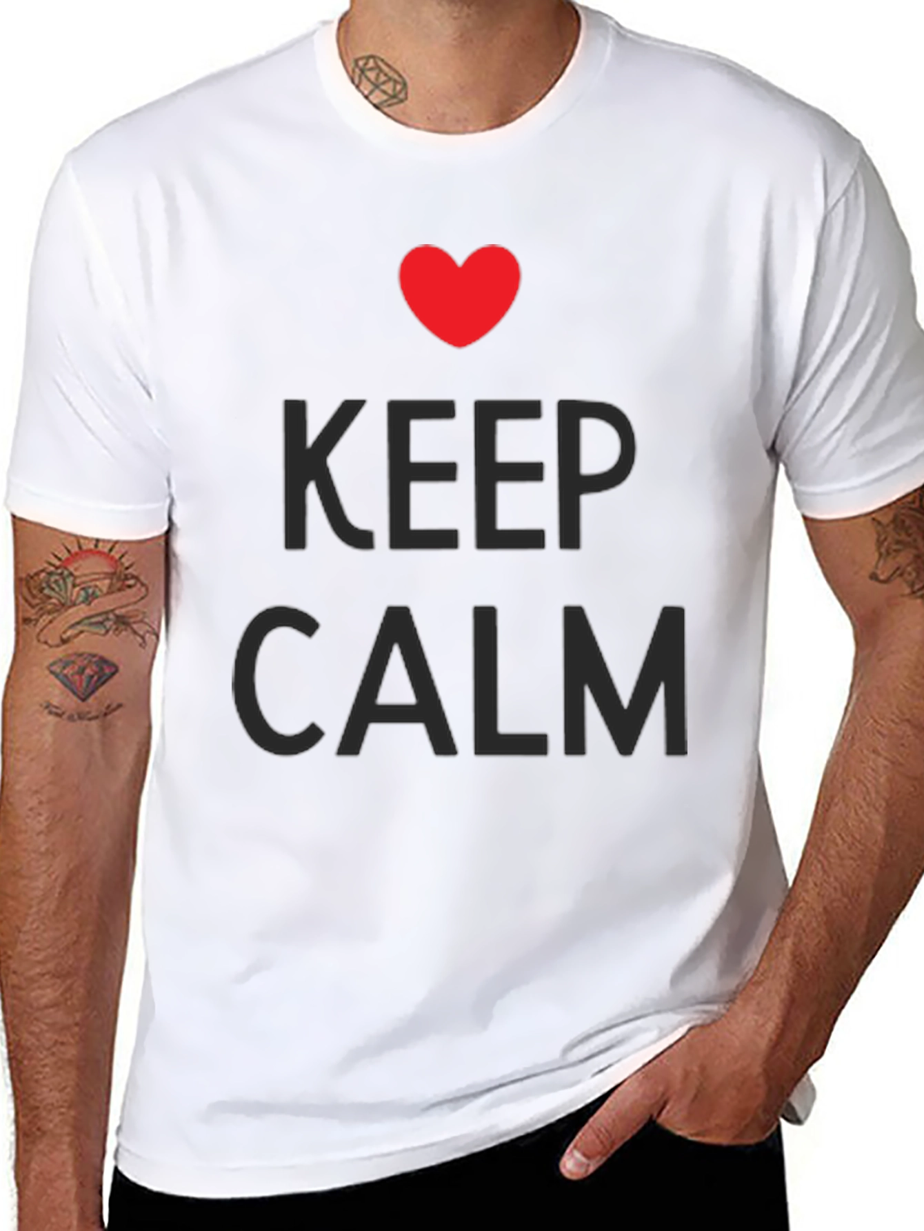 Keep Calm Heart Graphic Tee - Black Casual T-Shirt