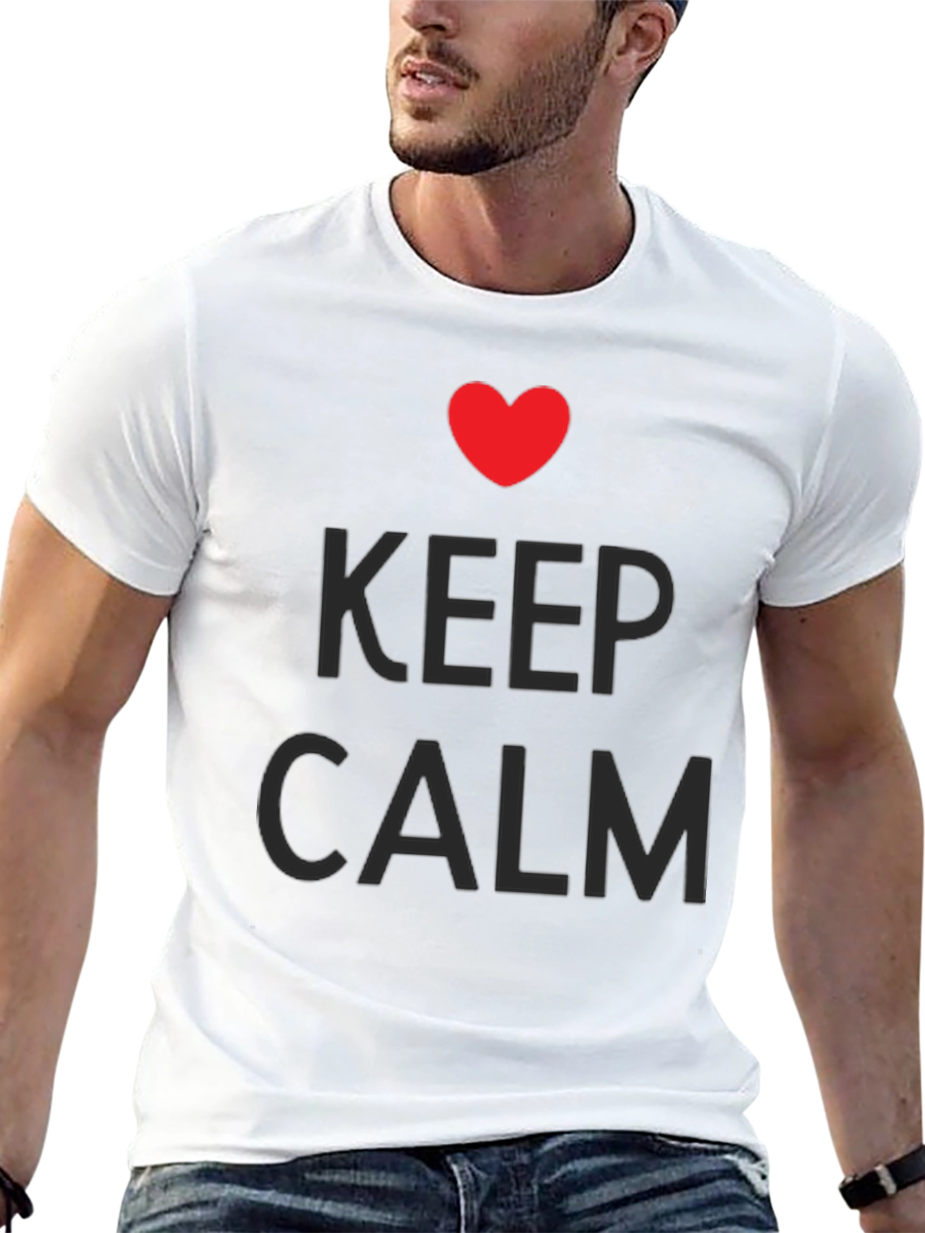 Keep Calm Heart Graphic Tee - Black Casual T-Shirt