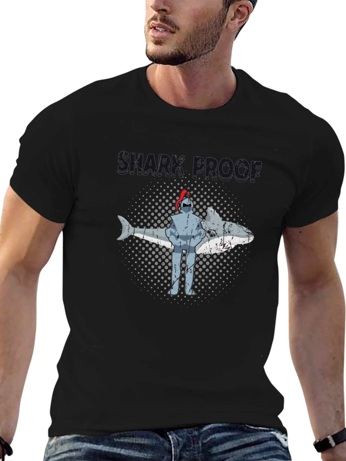 Shark Proof Knight Funny Graphic T-Shirt