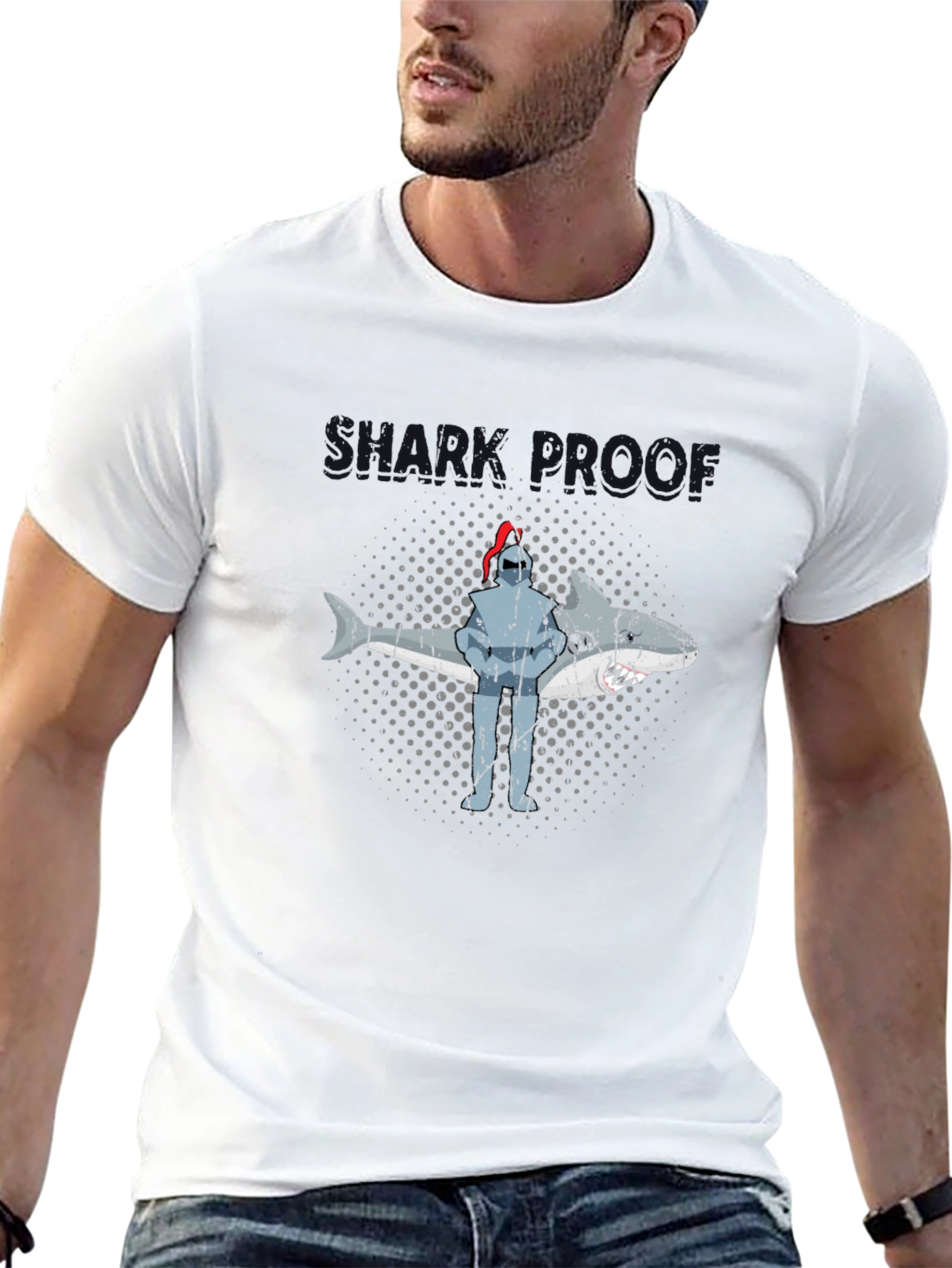 Shark Proof Knight Funny Graphic T-Shirt