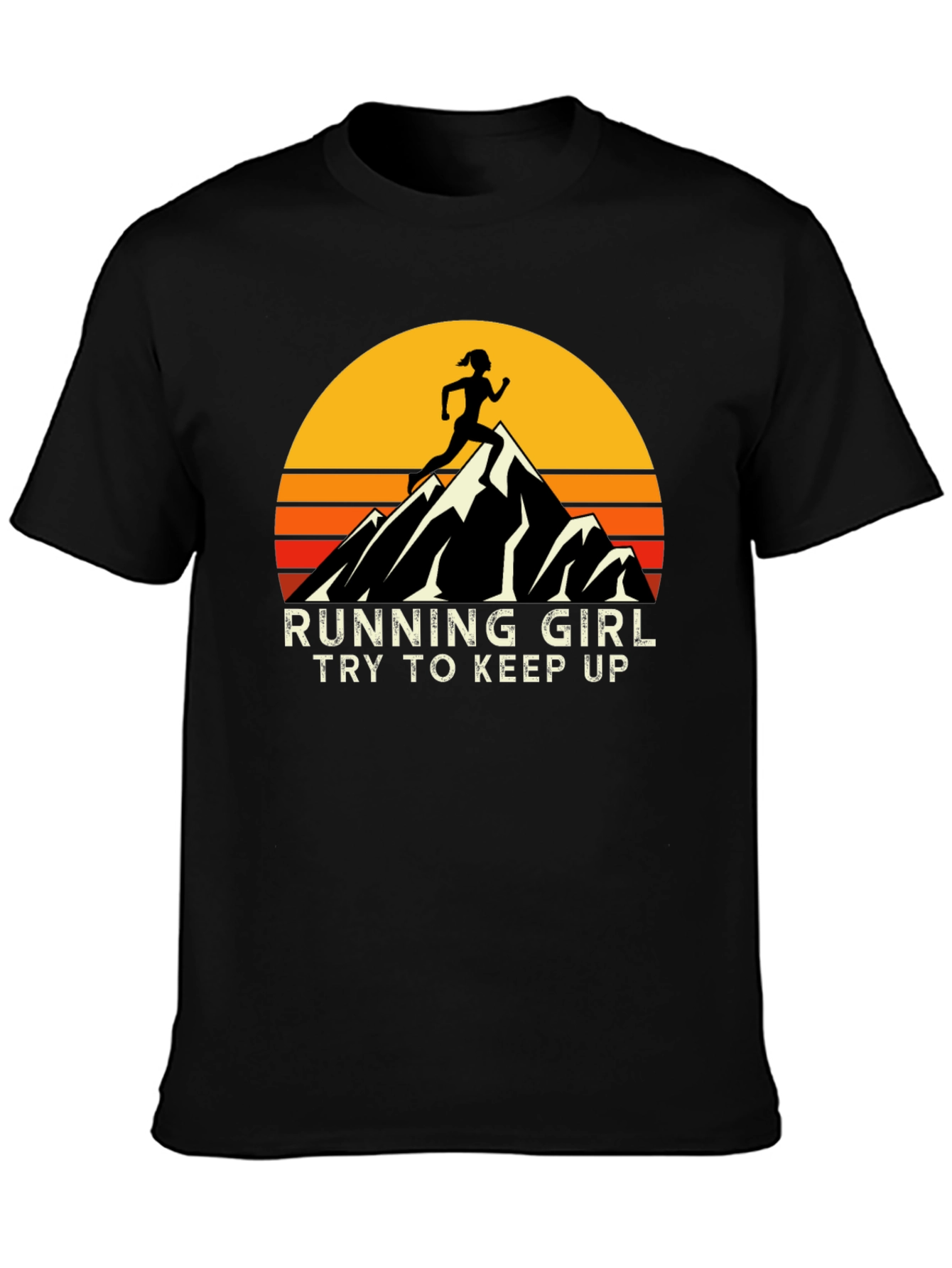 Running Girl T-Shirt - Retro Mountain Graphic Tee