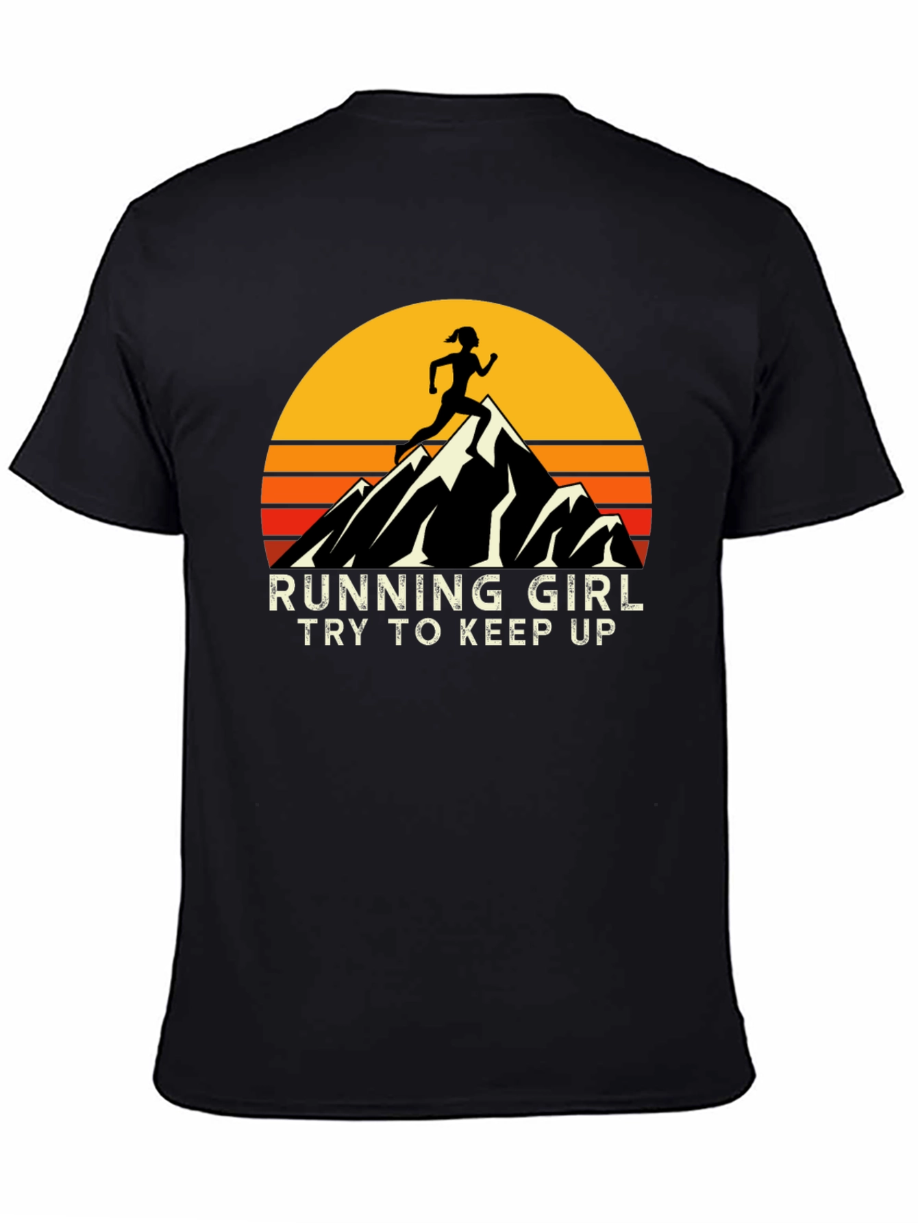 Running Girl T-Shirt - Retro Mountain Graphic Tee