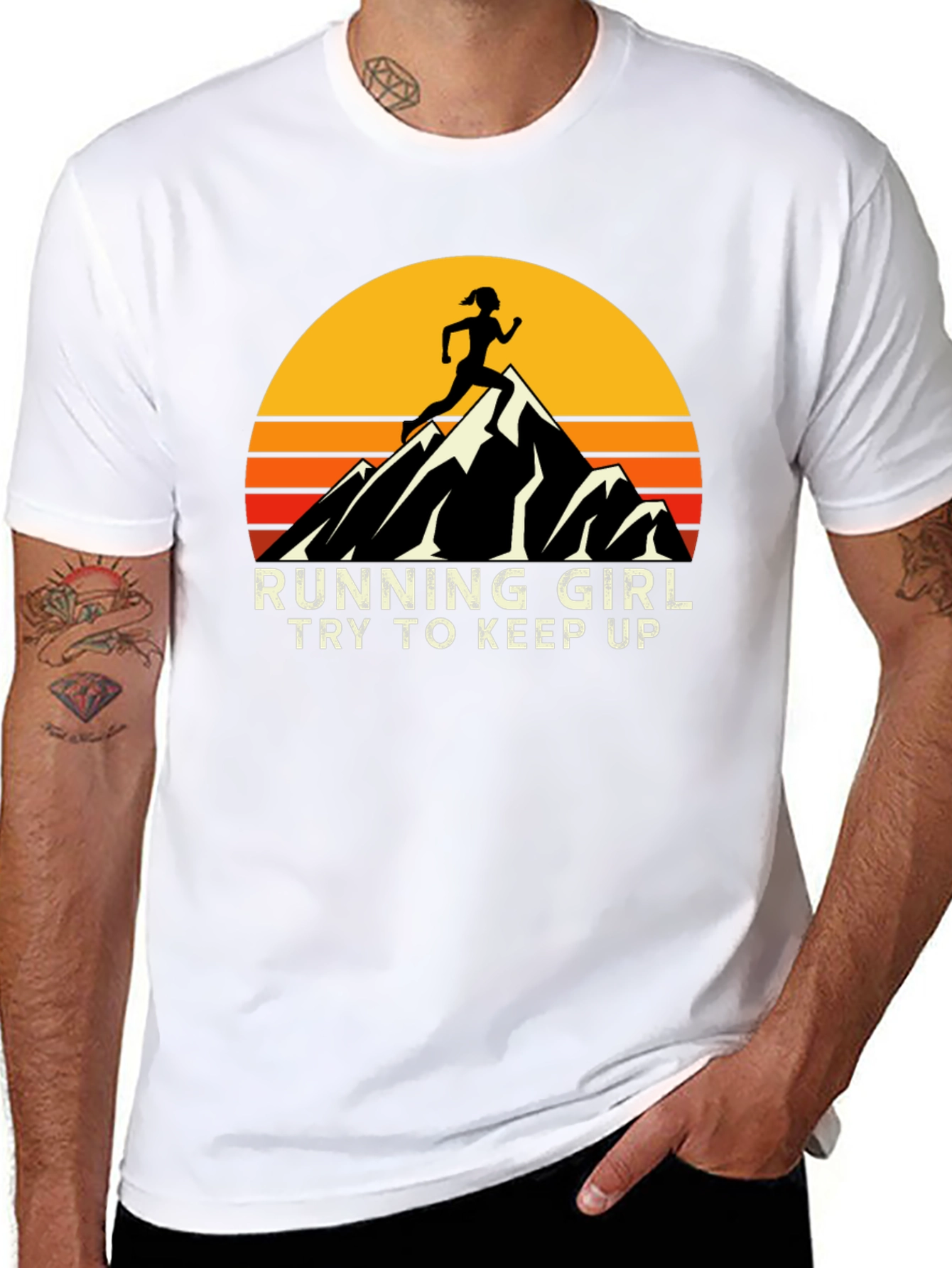 Running Girl T-Shirt - Retro Mountain Graphic Tee