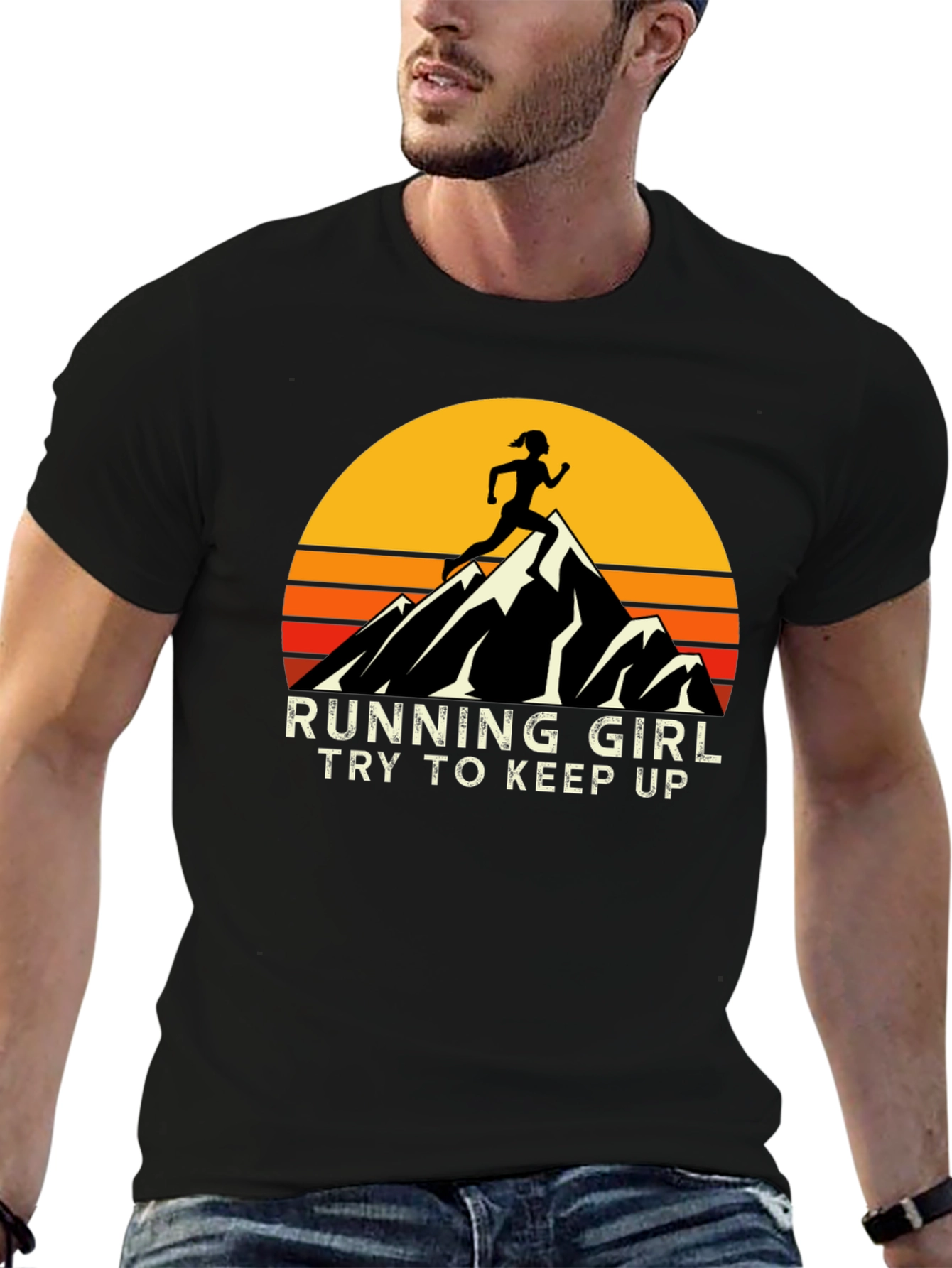 Running Girl T-Shirt - Retro Mountain Graphic Tee