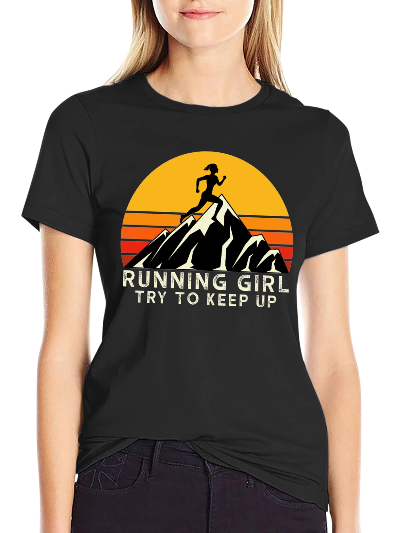 Running Girl T-Shirt - Retro Mountain Graphic Tee