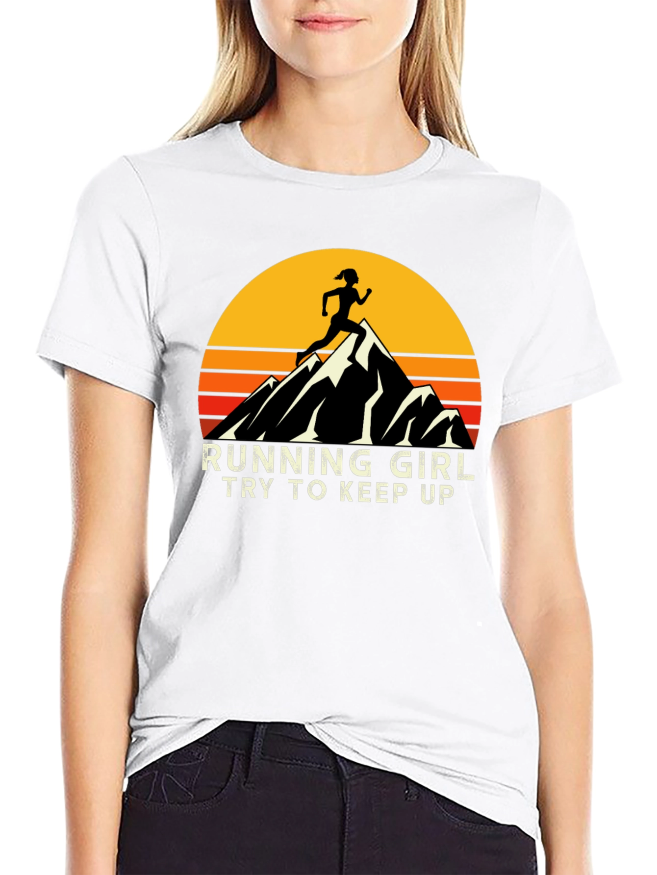 Running Girl T-Shirt - Retro Mountain Graphic Tee